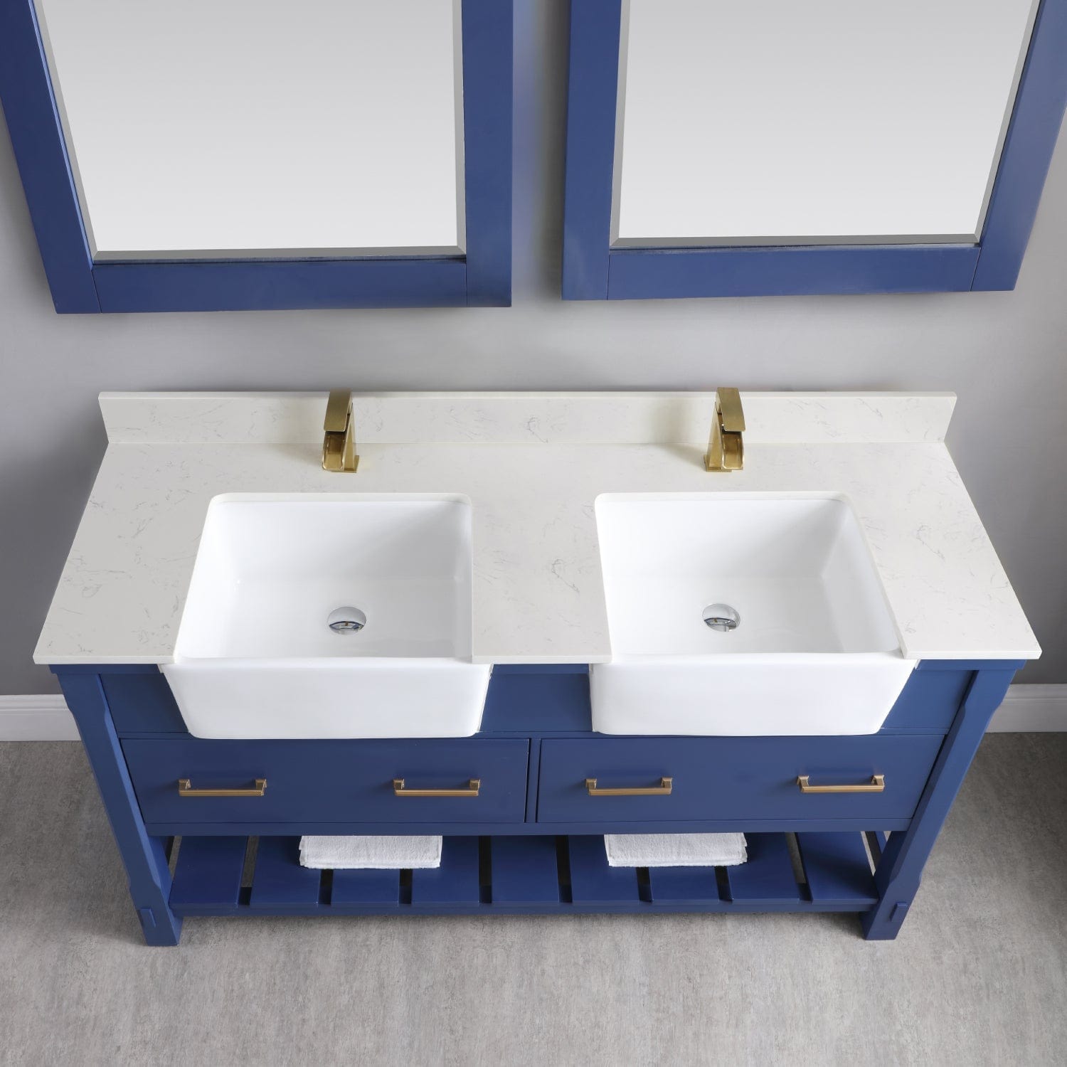 Altair Georgia 60" Double Bathroom Vanity Set in Jewelry Blue and Composite Carrara White Stone Top with White Farmhouse Basin with Mirror 537060-JB-AW - Molaix631112970631Vanity537060-JB-AW