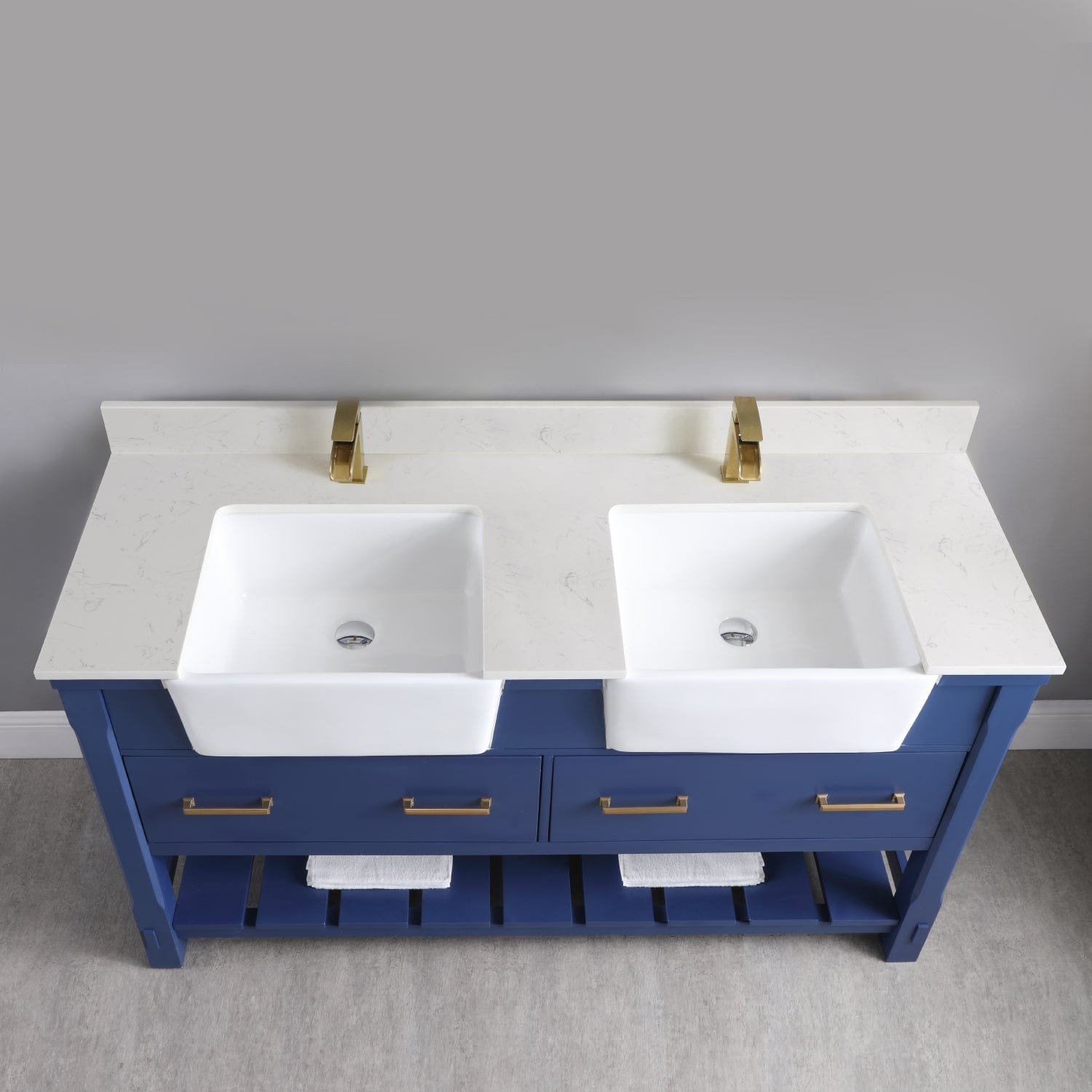 Altair Georgia 60" Double Bathroom Vanity Set in Jewelry Blue and Composite Carrara White Stone Top with White Farmhouse Basin without Mirror 537060-JB-AW-NM - Molaix631112970648Vanity537060-JB-AW-NM