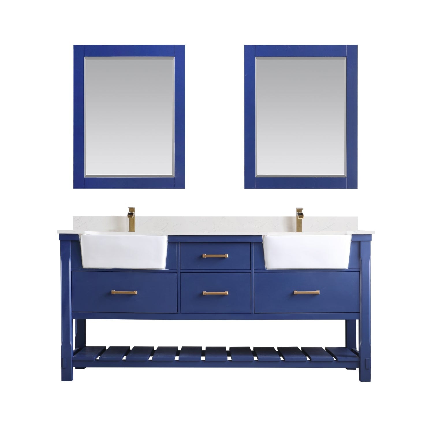 Altair Georgia 72" Double Bathroom Vanity Set in Jewelry Blue and Composite Carrara White Stone Top with White Farmhouse Basin with Mirror 537072-JB-AW - Molaix631112970679Vanity537072-JB-AW