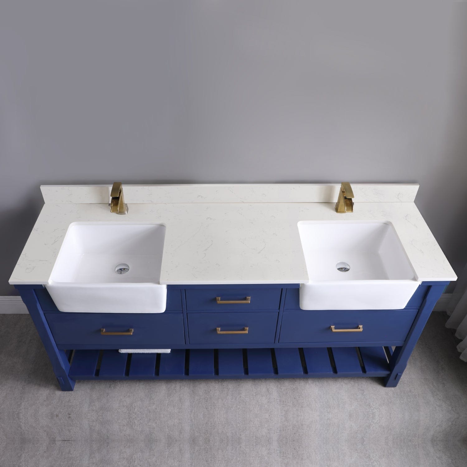Altair Georgia 72" Double Bathroom Vanity Set in Jewelry Blue and Composite Carrara White Stone Top with White Farmhouse Basin without Mirror 537072-JB-AW-NM - Molaix631112970686Vanity537072-JB-AW-NM