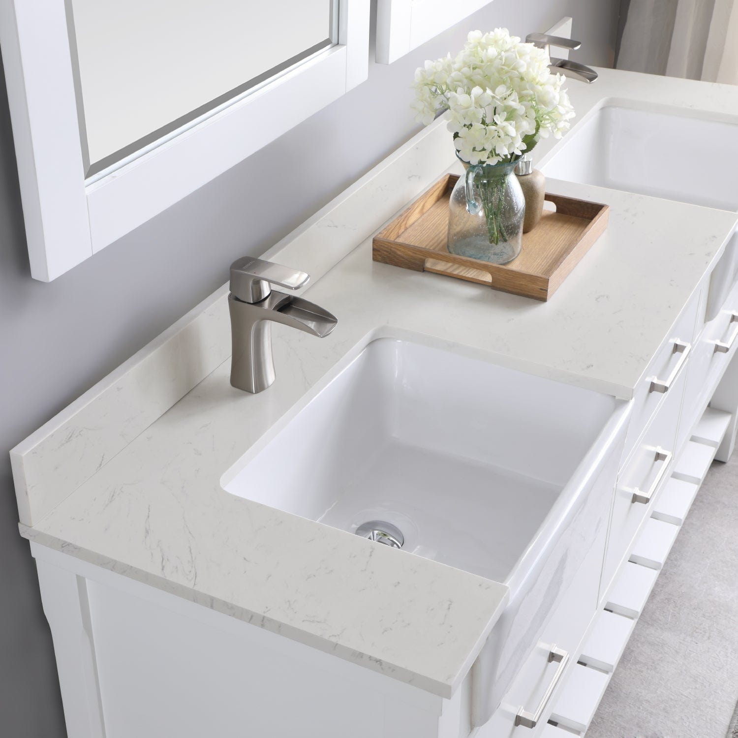 Altair Georgia 72" Double Bathroom Vanity Set in White and Composite Carrara White Stone Top with White Farmhouse Basin with Mirror 537072-WH-AW - Molaix631112970693Vanity537072-WH-AW