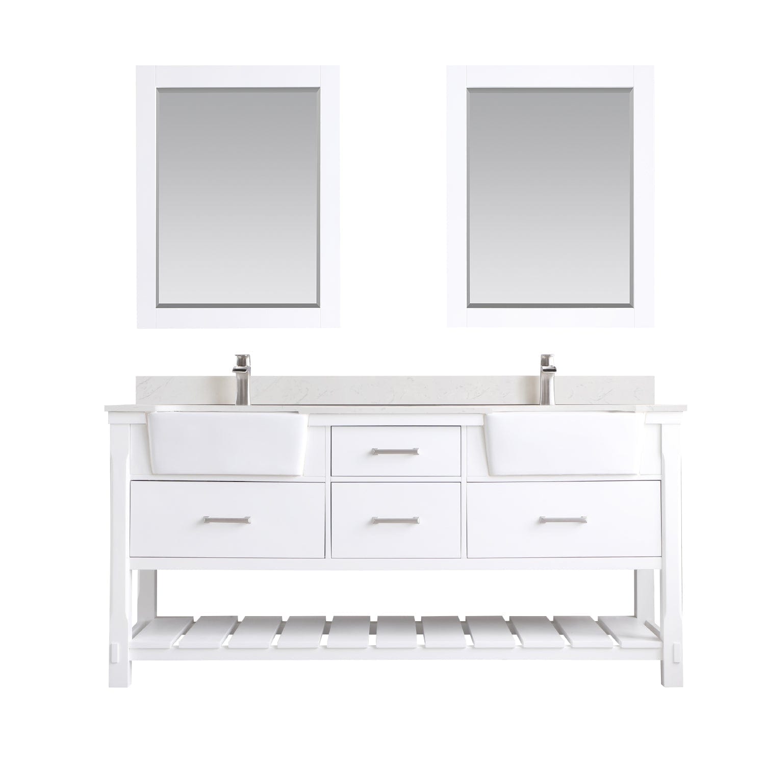 Altair Georgia 72" Double Bathroom Vanity Set in White and Composite Carrara White Stone Top with White Farmhouse Basin with Mirror 537072-WH-AW - Molaix631112970693Vanity537072-WH-AW