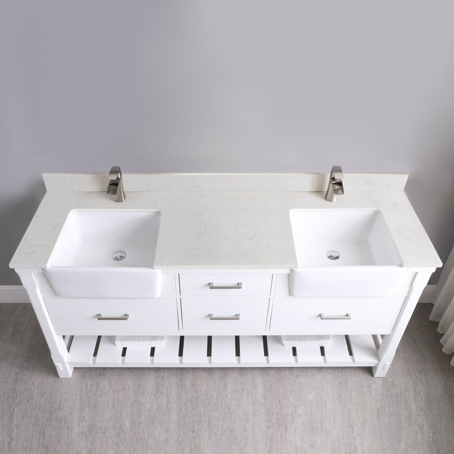 Altair Georgia 72" Double Bathroom Vanity Set in White and Composite Carrara White Stone Top with White Farmhouse Basin without Mirror 537072-WH-AW-NM - Molaix631112970709Vanity537072-WH-AW-NM