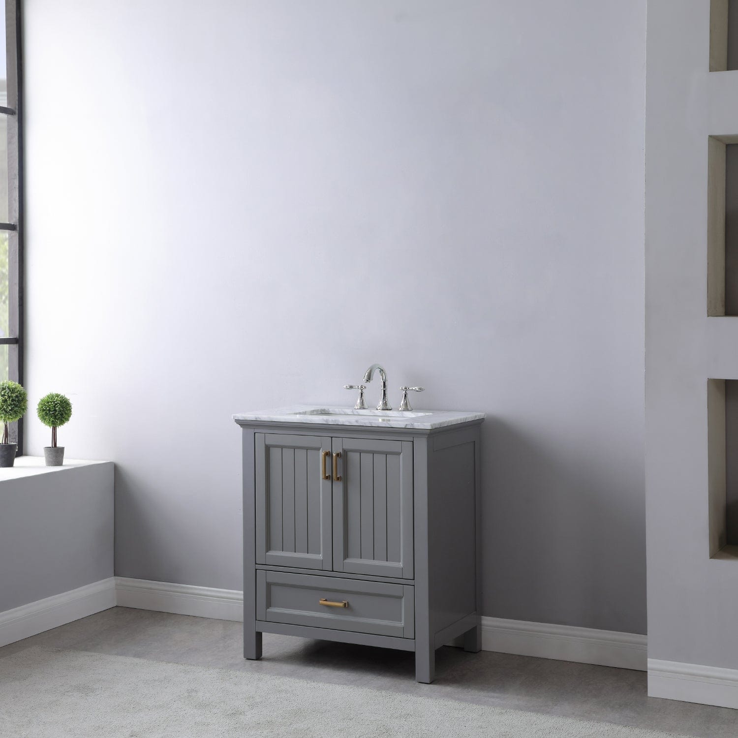 Altair Isla 30" Single Bathroom Vanity Set in Gray and Carrara White Marble Countertop without Mirror 538030-GR-CA-NM - Molaix631112970723Vanity538030-GR-CA-NM