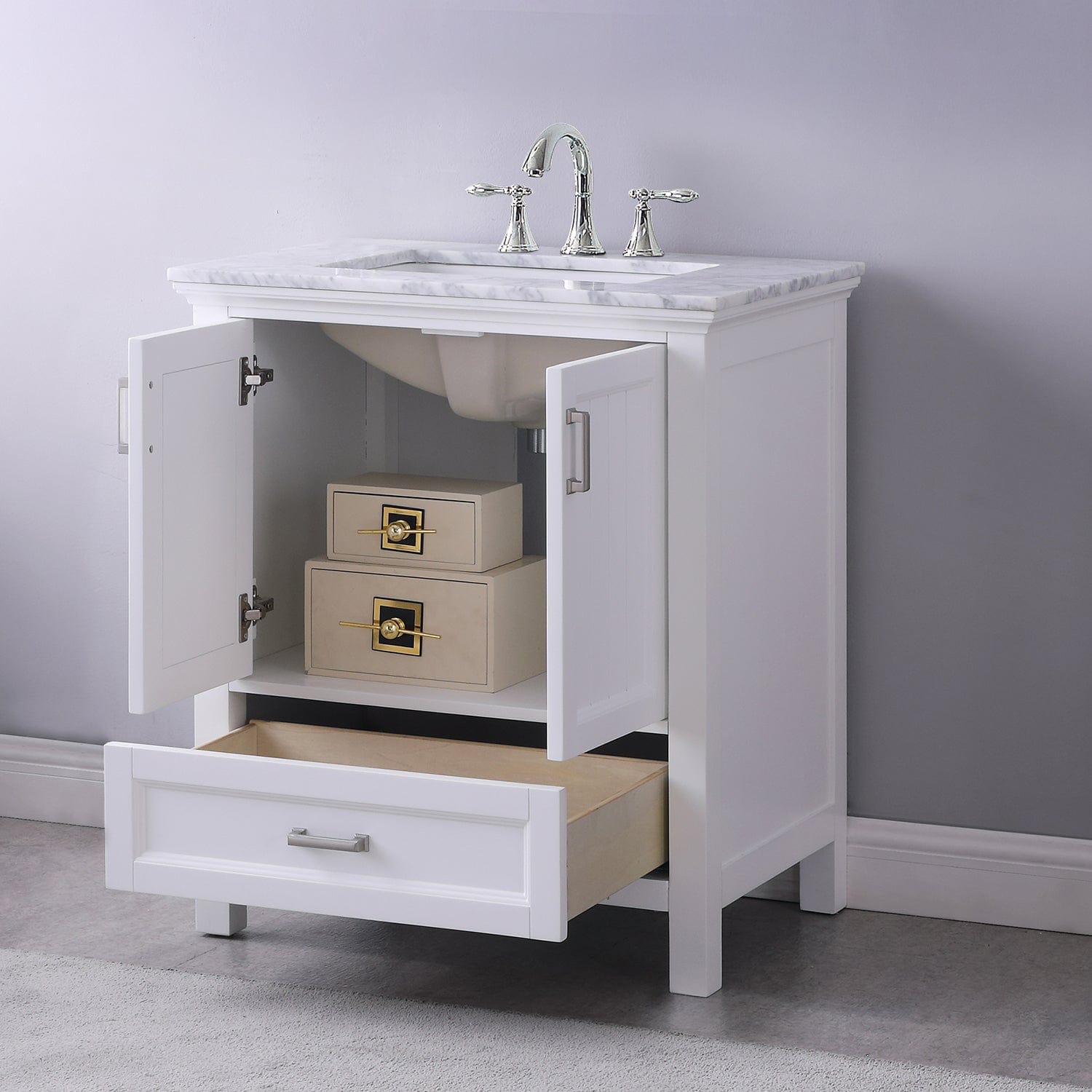 Altair Isla 30" Single Bathroom Vanity Set in White and Carrara White Marble Countertop without Mirror 538030-WH-CA-NM - Molaix631112970761Vanity538030-WH-CA-NM