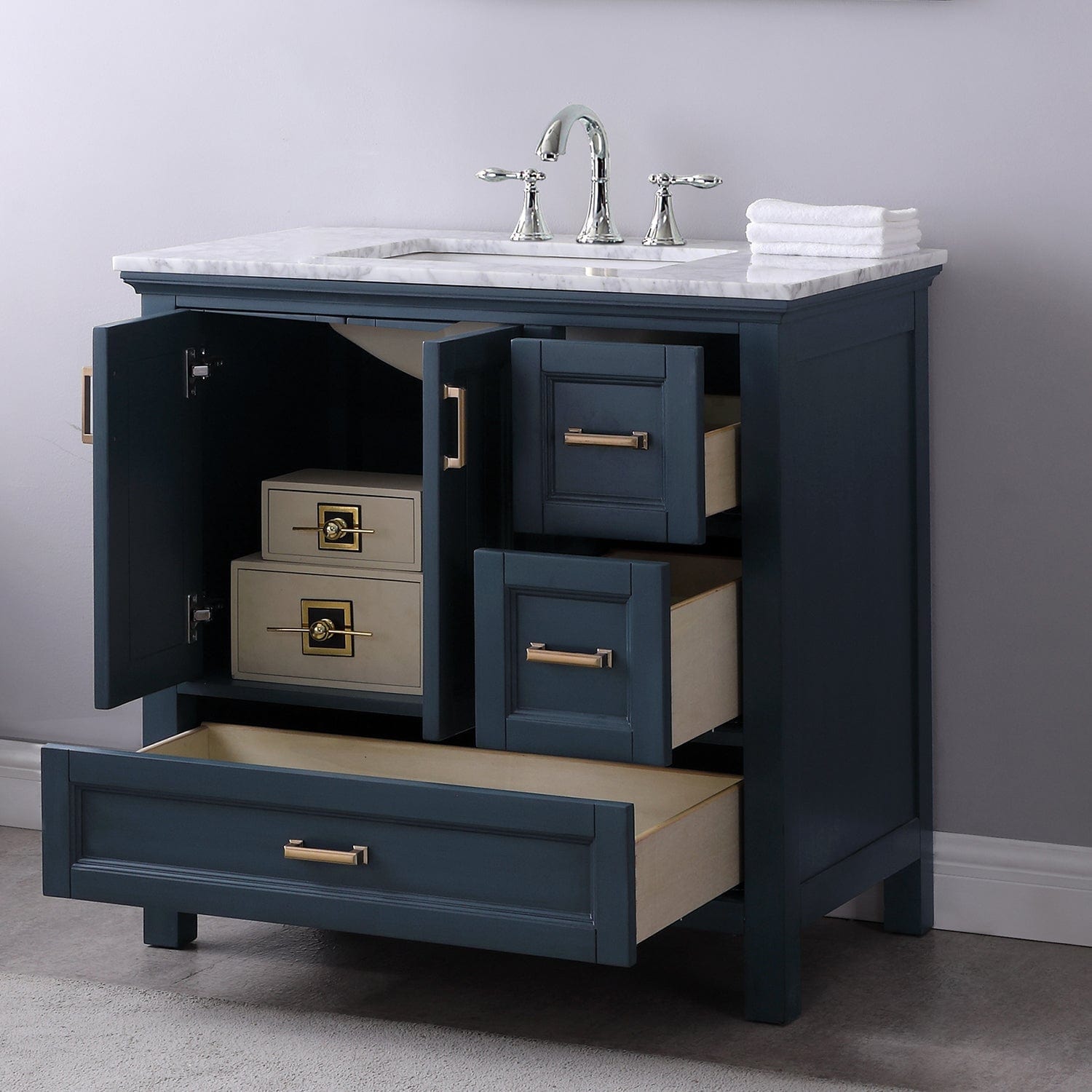 Altair Isla 36" Single Bathroom Vanity Set in Classic Blue and Carrara White Marble Countertop without Mirror 538036-CB-CA-NM - Molaix631112970808Vanity538036-CB-CA-NM