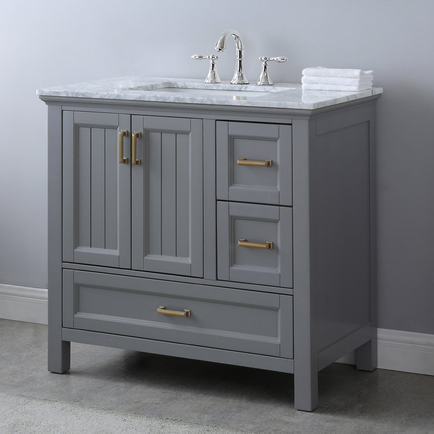 Altair Isla 36" Single Bathroom Vanity Set in Gray and Carrara White Marble Countertop without Mirror 538036-GR-CA-NM - Molaix631112970785Vanity538036-GR-CA-NM