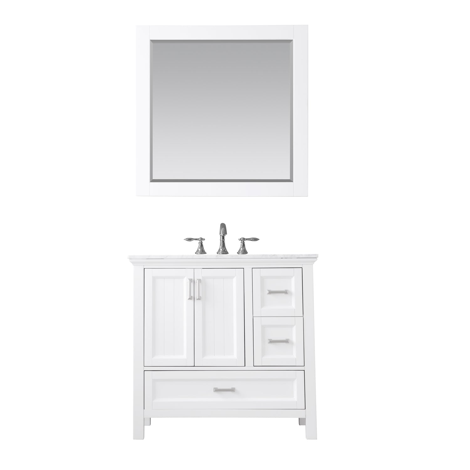 Altair Isla 36" Single Bathroom Vanity Set in White and Carrara White Marble Countertop with Mirror 538036-WH-CA - Molaix631112970815Vanity538036-WH-CA