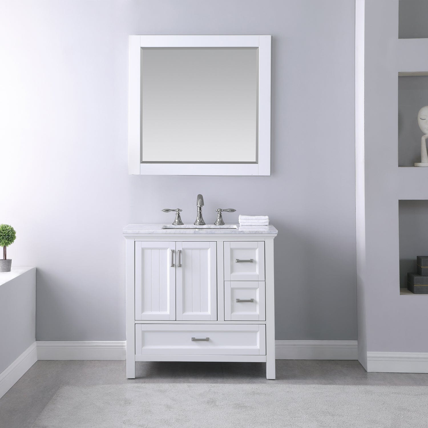 Altair Isla 36" Single Bathroom Vanity Set in White and Carrara White Marble Countertop with Mirror 538036-WH-CA - Molaix631112970815Vanity538036-WH-CA