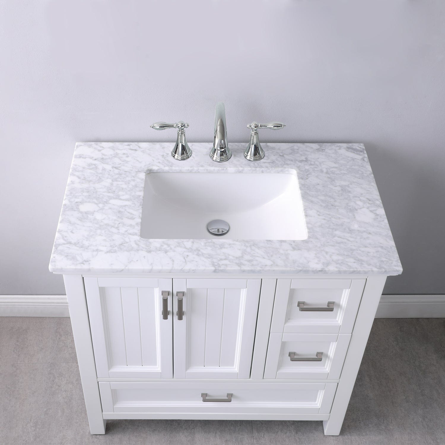 Altair Isla 36" Single Bathroom Vanity Set in White and Carrara White Marble Countertop without Mirror 538036-WH-CA-NM - Molaix631112970822Vanity538036-WH-CA-NM
