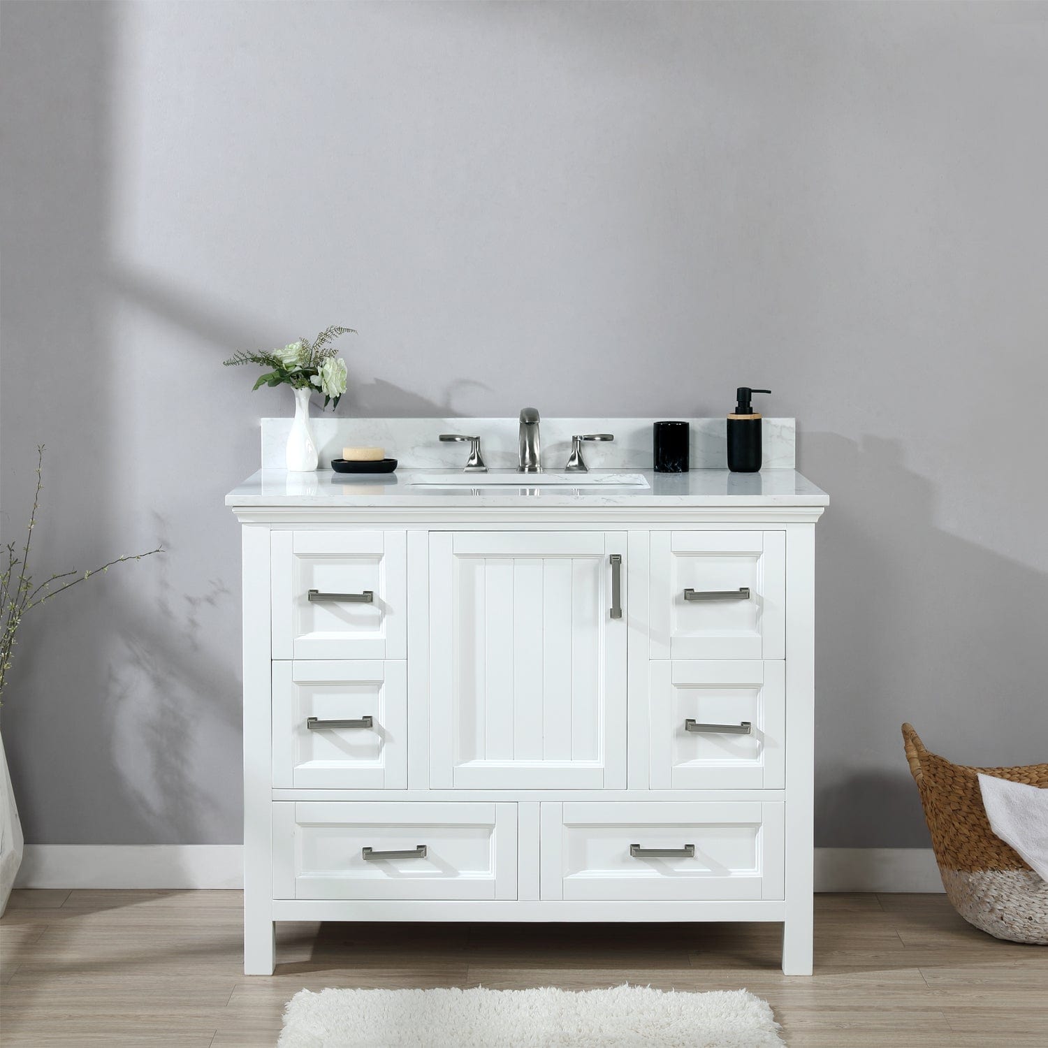 Altair Isla 42" Single Bathroom Vanity Set in White and Carrara White Marble Countertop without Mirror 538042-WH-AW-NM - Molaix696952511345Vanity538042-WH-AW-NM