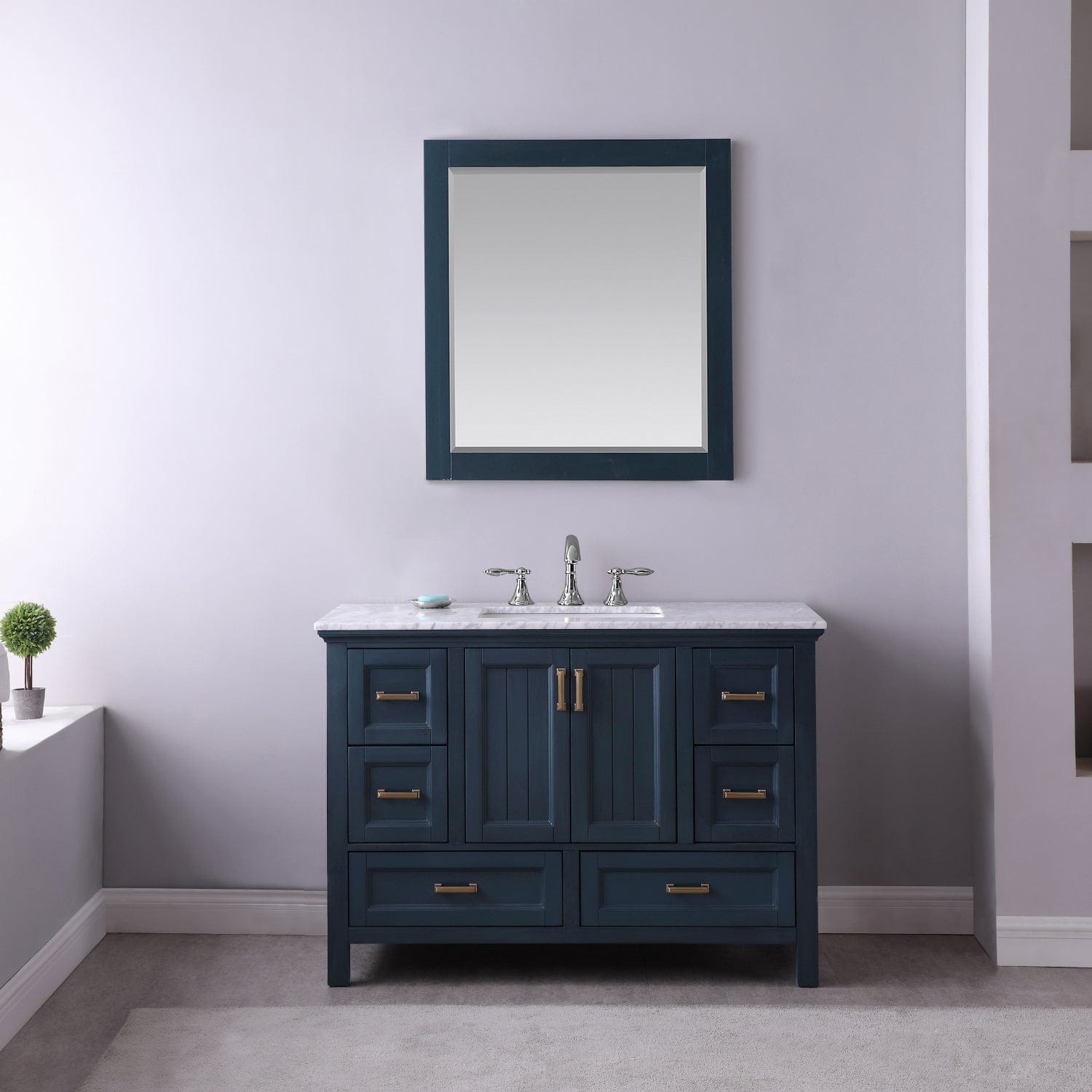 Altair Isla 48" Single Bathroom Vanity Set in Classic Blue and Carrara White Marble Countertop with Mirror 538048-CB-CA - Molaix631112970853Vanity538048-CB-CA