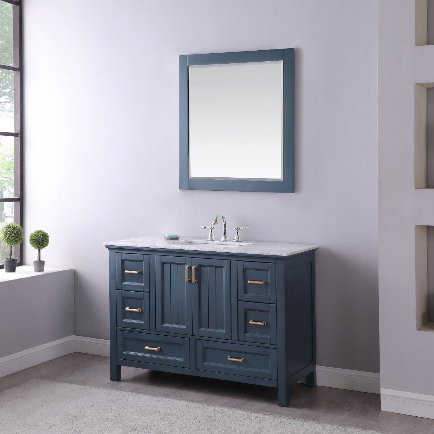 Altair Isla 48" Single Bathroom Vanity Set in Classic Blue and Carrara White Marble Countertop with Mirror 538048-CB-CA - Molaix631112970853Vanity538048-CB-CA