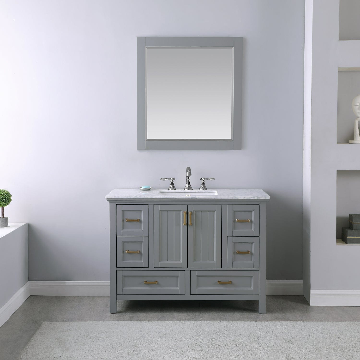 Altair Isla 48" Single Bathroom Vanity Set in Gray and Carrara White Marble Countertop with Mirror 538048-GR-CA - Molaix631112970839Vanity538048-GR-CA
