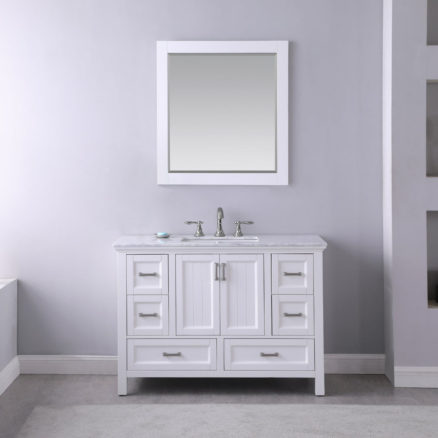 Altair Isla 48" Single Bathroom Vanity Set in White and Carrara White Marble Countertop with Mirror 538048-WH-CA - Molaix631112970877Vanity538048-WH-CA
