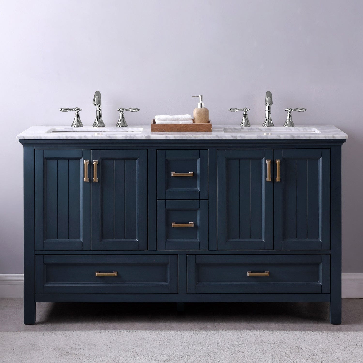 Altair Isla 60" Double Bathroom Vanity Set in Classic Blue and Carrara White Marble Countertop without Mirror 538060-CB-CA-NM - Molaix631112970921Vanity538060-CB-CA-NM