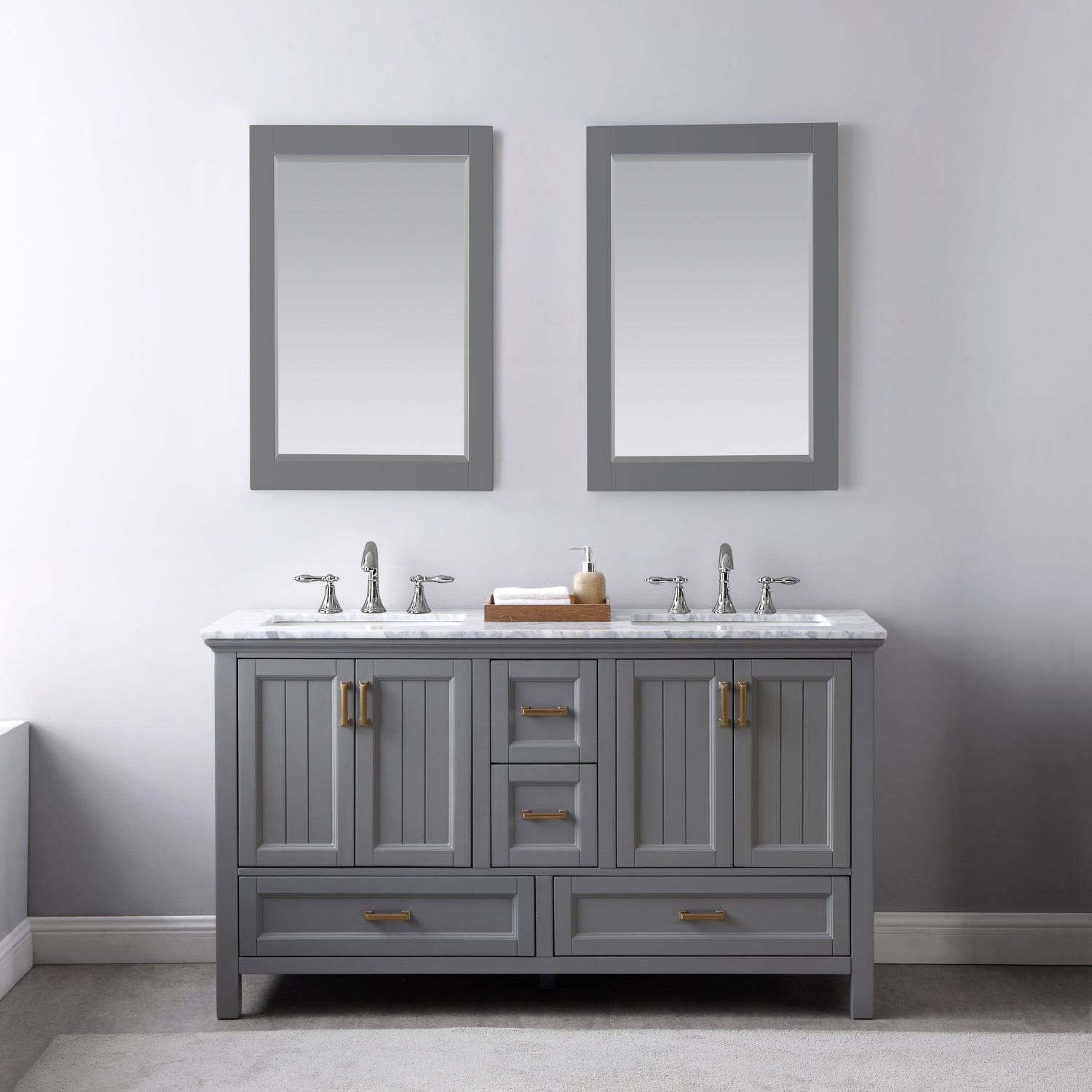 Altair Isla 60" Double Bathroom Vanity Set in Gray and Carrara White Marble Countertop with Mirror 538060-GR-CA - Molaix631112970891Vanity538060-GR-CA