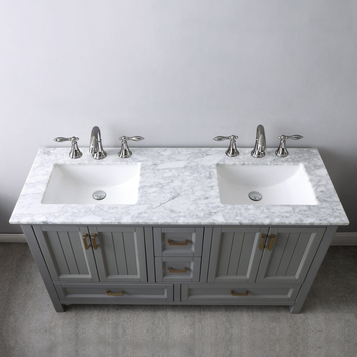 Altair Isla 60" Double Bathroom Vanity Set in Gray and Carrara White Marble Countertop without Mirror 538060-GR-CA-NM - Molaix631112970907Vanity538060-GR-CA-NM
