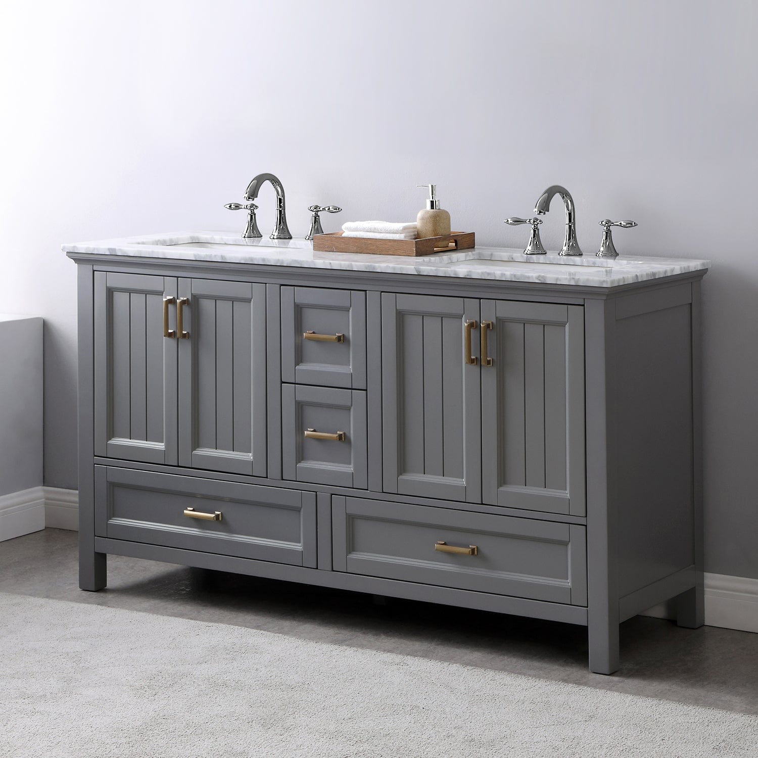 Altair Isla 60" Double Bathroom Vanity Set in Gray and Carrara White Marble Countertop without Mirror 538060-GR-CA-NM - Molaix631112970907Vanity538060-GR-CA-NM