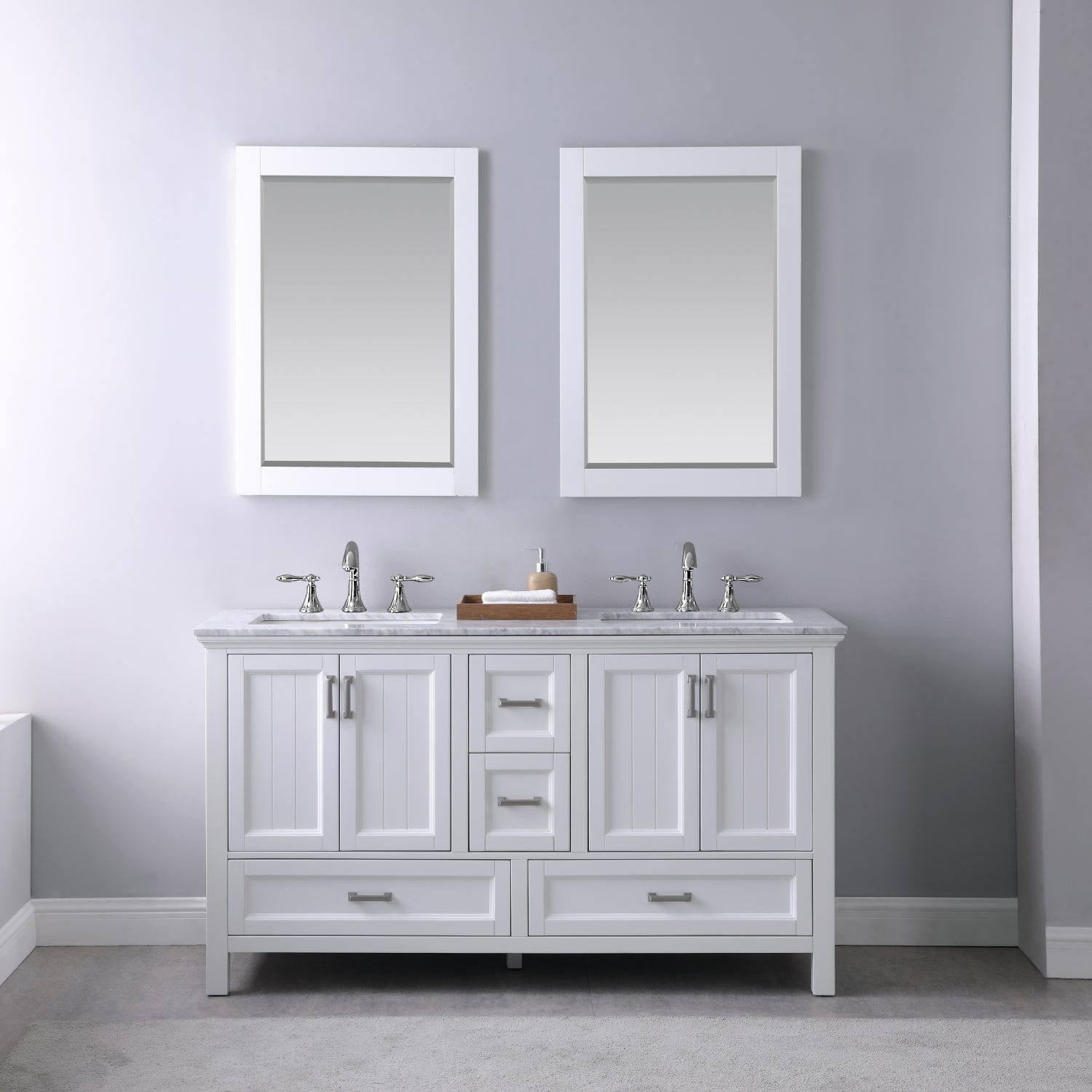 Altair Isla 60" Double Bathroom Vanity Set in White and Carrara White Marble Countertop with Mirror 538060-WH-CA - Molaix631112970938Vanity538060-WH-CA