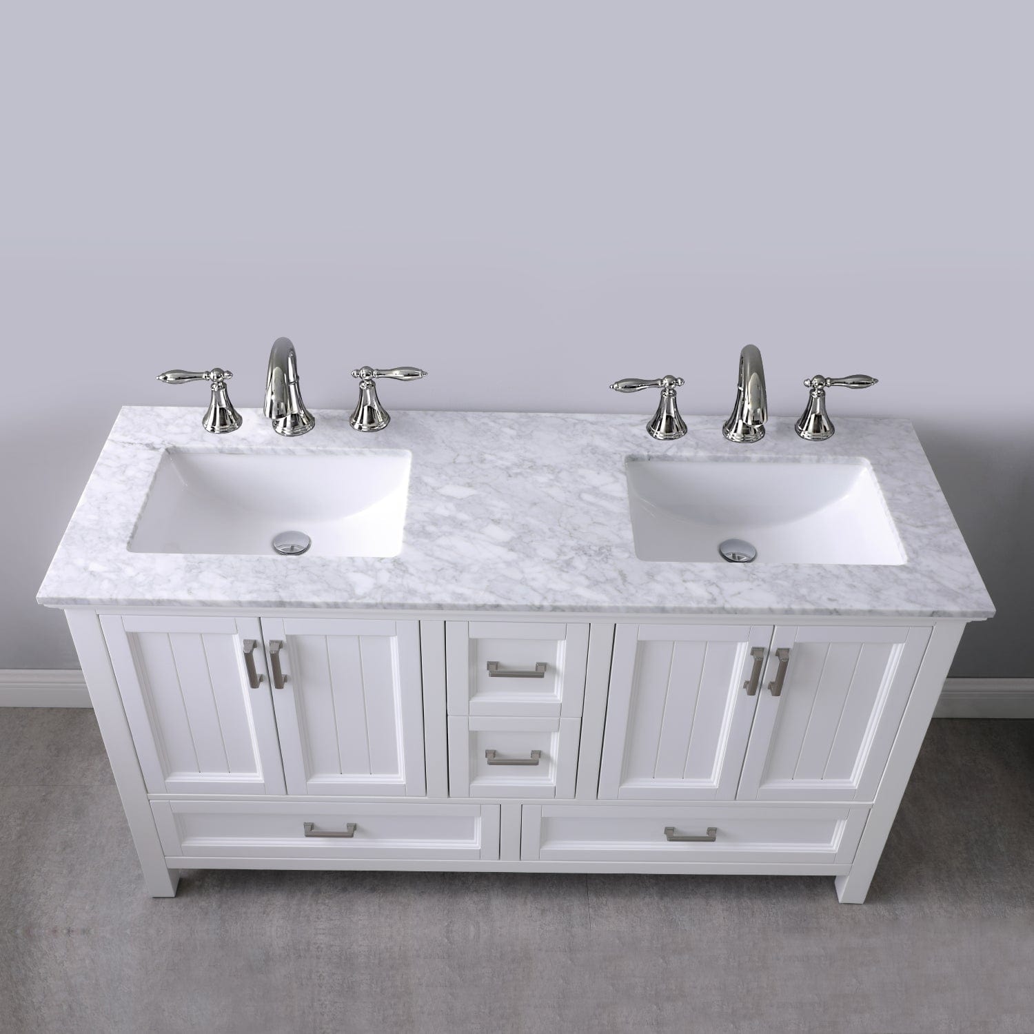 Altair Isla 60" Double Bathroom Vanity Set in White and Carrara White Marble Countertop without Mirror 538060-WH-CA-NM - Molaix631112970945Vanity538060-WH-CA-NM