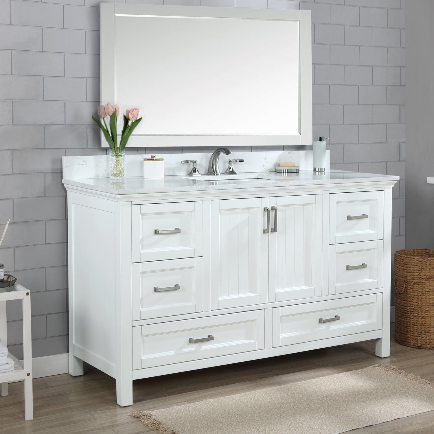 Altair Isla 60" Single Bathroom Vanity Set in White and Carrara White Marble Countertop with Mirror 538060S-WH-AW - Molaix696952511352Vanity538060S-WH-AW