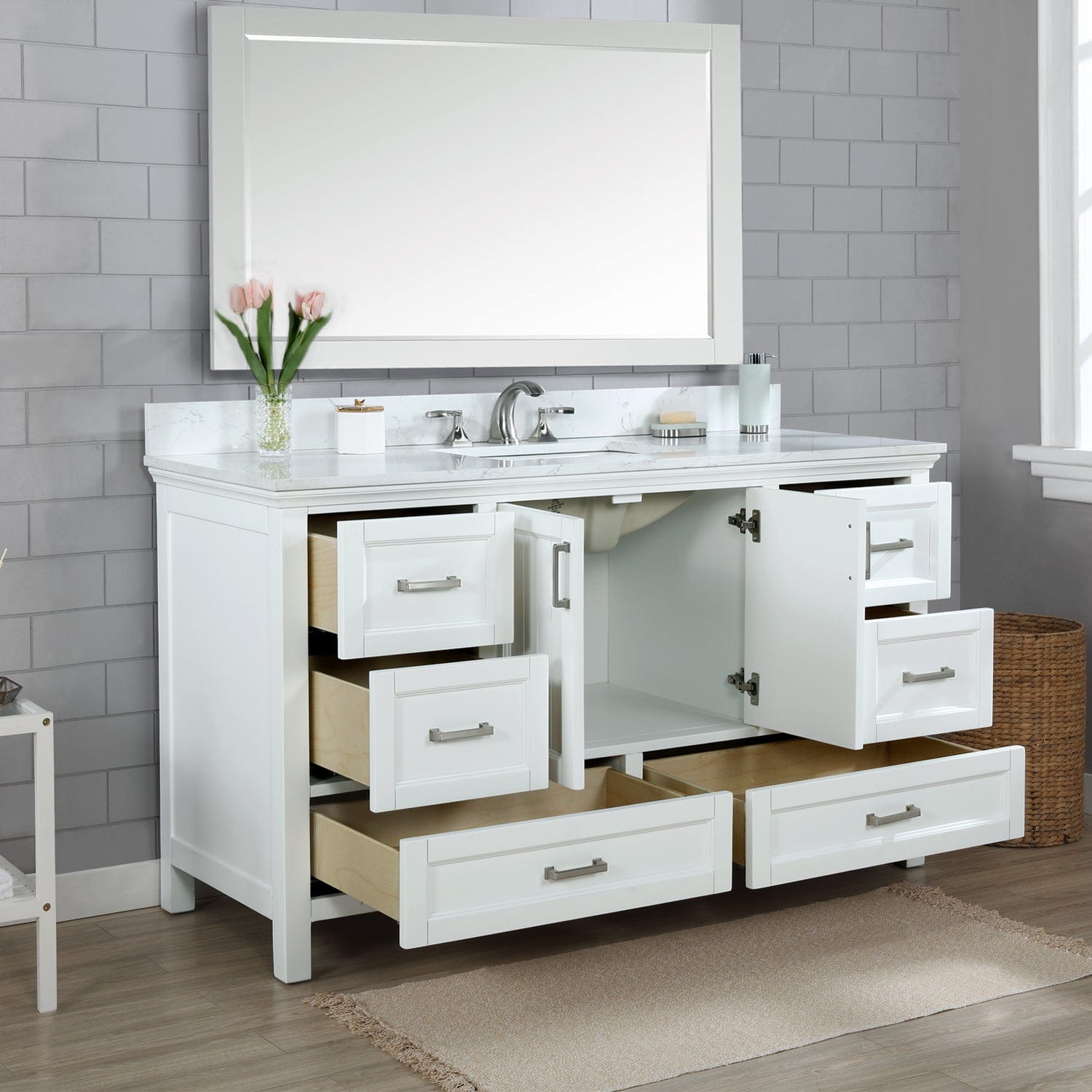 Altair Isla 60" Single Bathroom Vanity Set in White and Carrara White Marble Countertop with Mirror 538060S-WH-AW - Molaix696952511352Vanity538060S-WH-AW