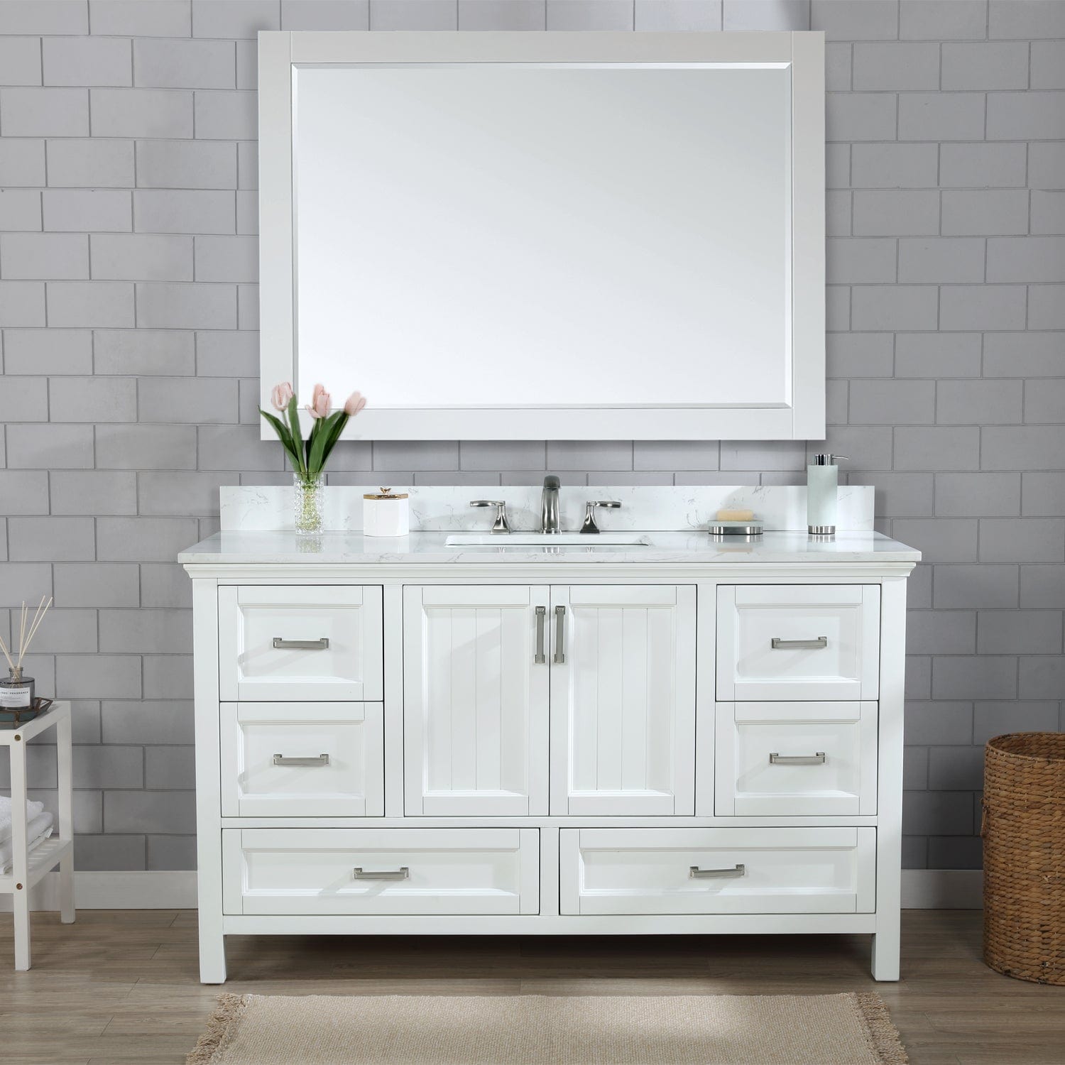 Altair Isla 60" Single Bathroom Vanity Set in White and Carrara White Marble Countertop with Mirror 538060S-WH-AW - Molaix696952511352Vanity538060S-WH-AW