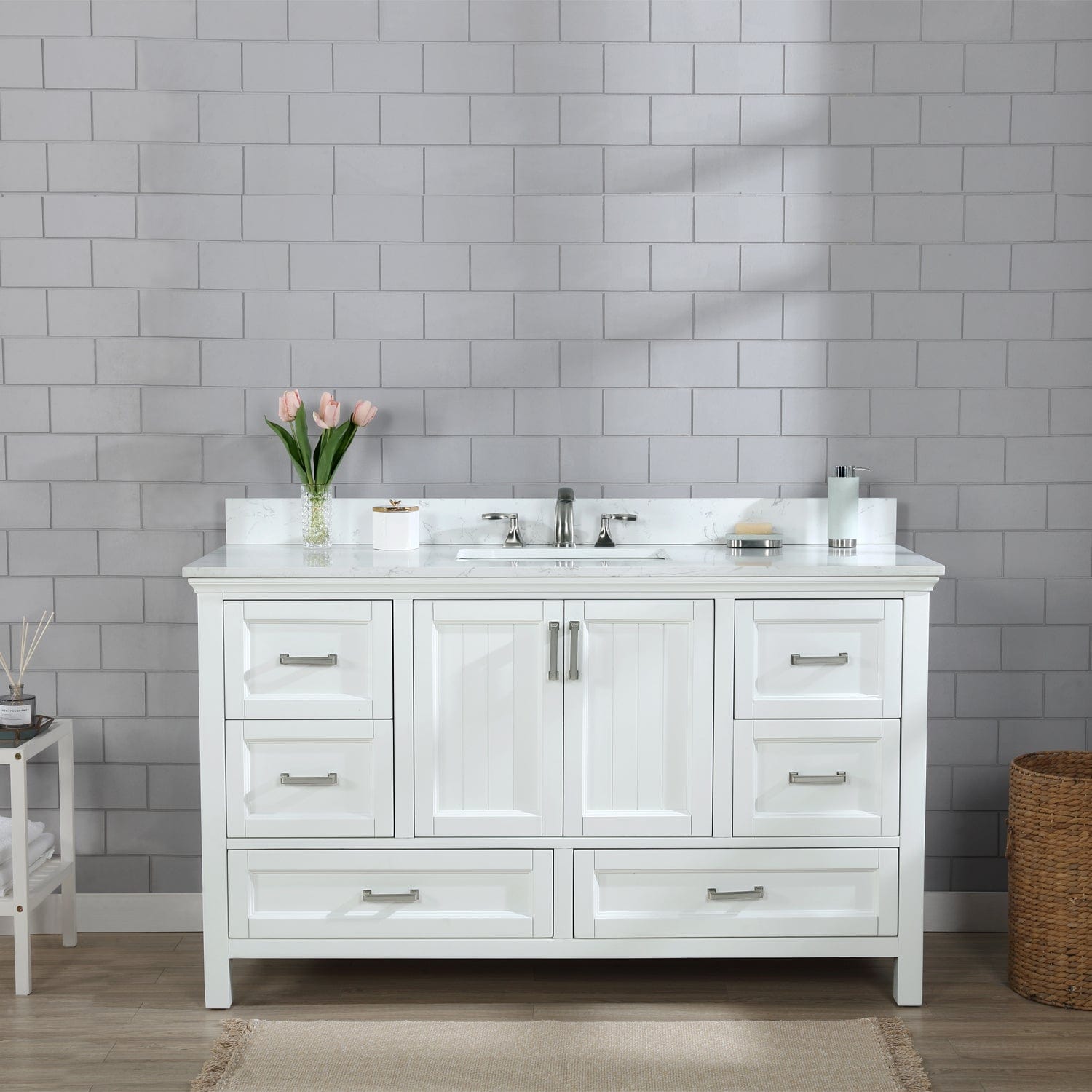 Altair Isla 60" Single Bathroom Vanity Set in White and Carrara White Marble Countertop without Mirror 538060S-WH-AW-NM - Molaix696952511369Vanity538060S-WH-AW-NM