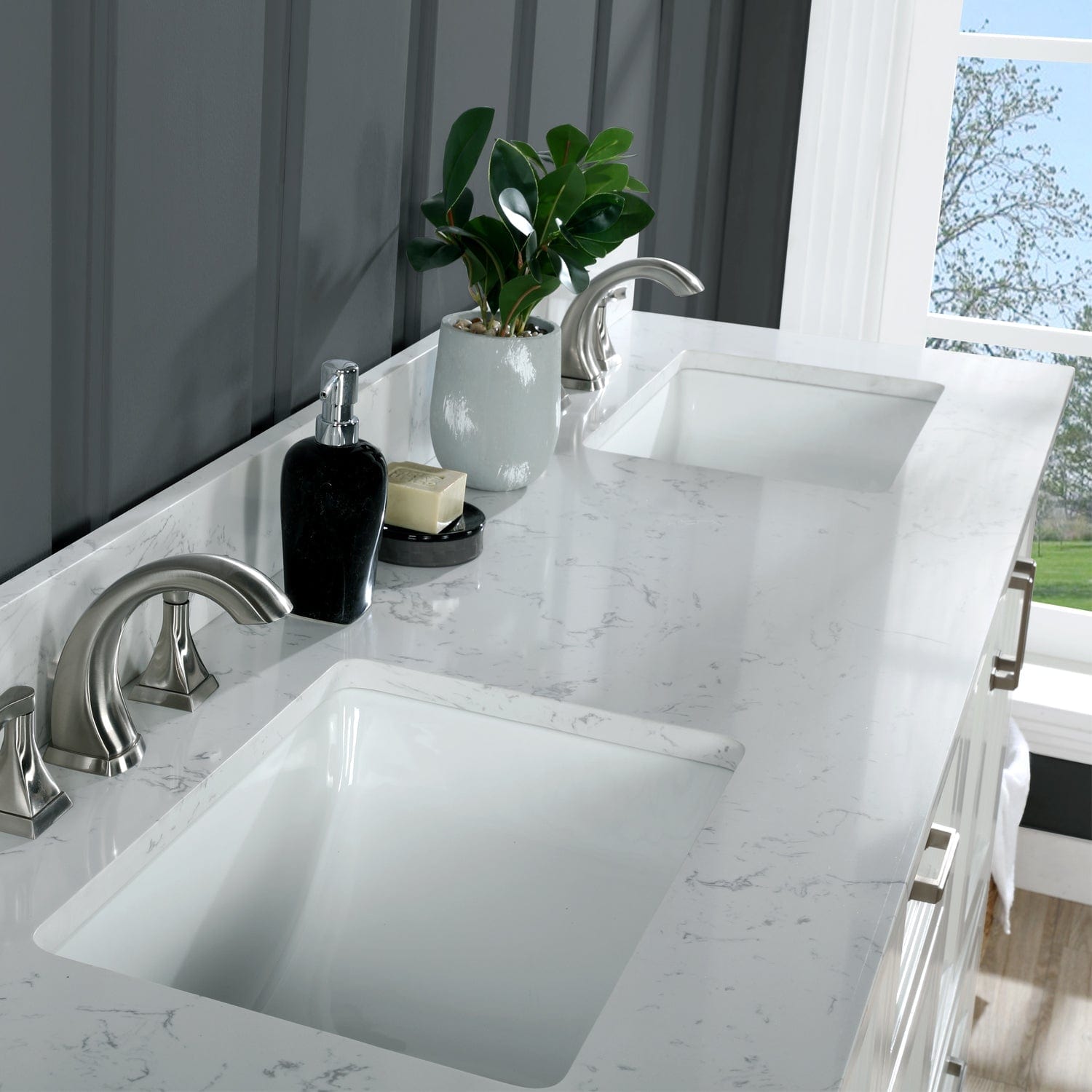 Altair Isla 72" Double Bathroom Vanity Set in White and Carrara White Marble Countertop without Mirror 538072-WH-AW-NM - Molaix696952511383Vanity538072-WH-AW-NM