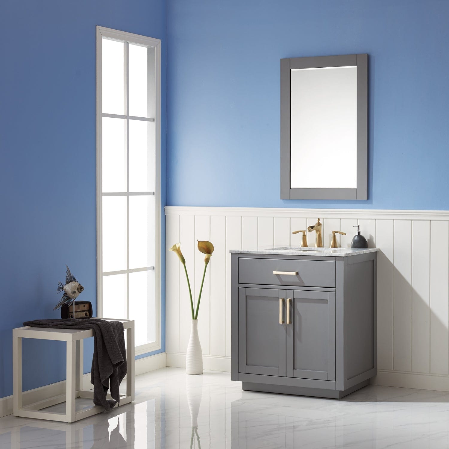 Altair Ivy 30" Single Bathroom Vanity Set in Gray and Carrara White Marble Countertop with Mirror 531030-GR-CA - Molaix631112971034Vanity531030-GR-CA