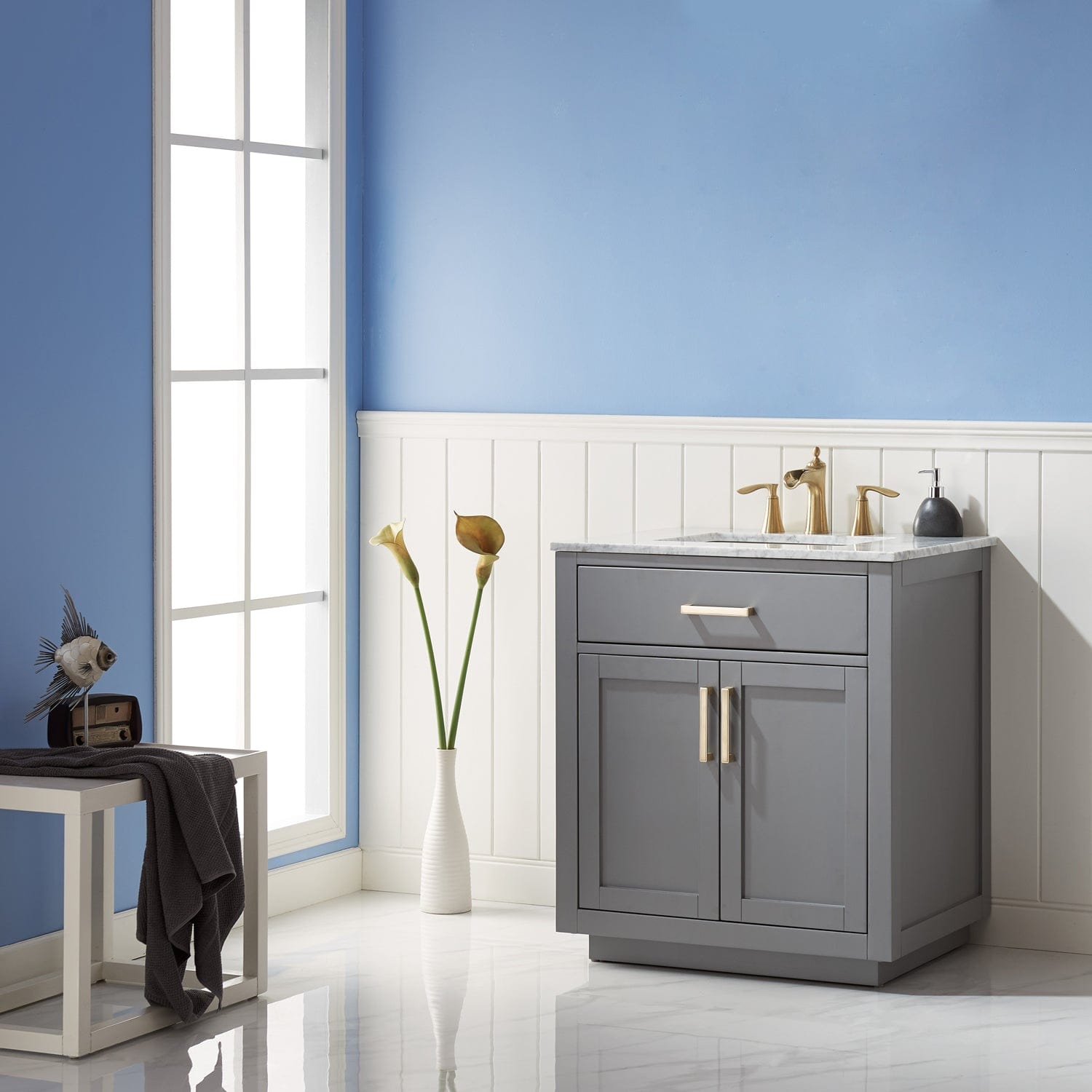 Altair Ivy 30" Single Bathroom Vanity Set in Gray and Carrara White Marble Countertop without Mirror 531030-GR-CA-NM - Molaix631112971041Vanity531030-GR-CA-NM
