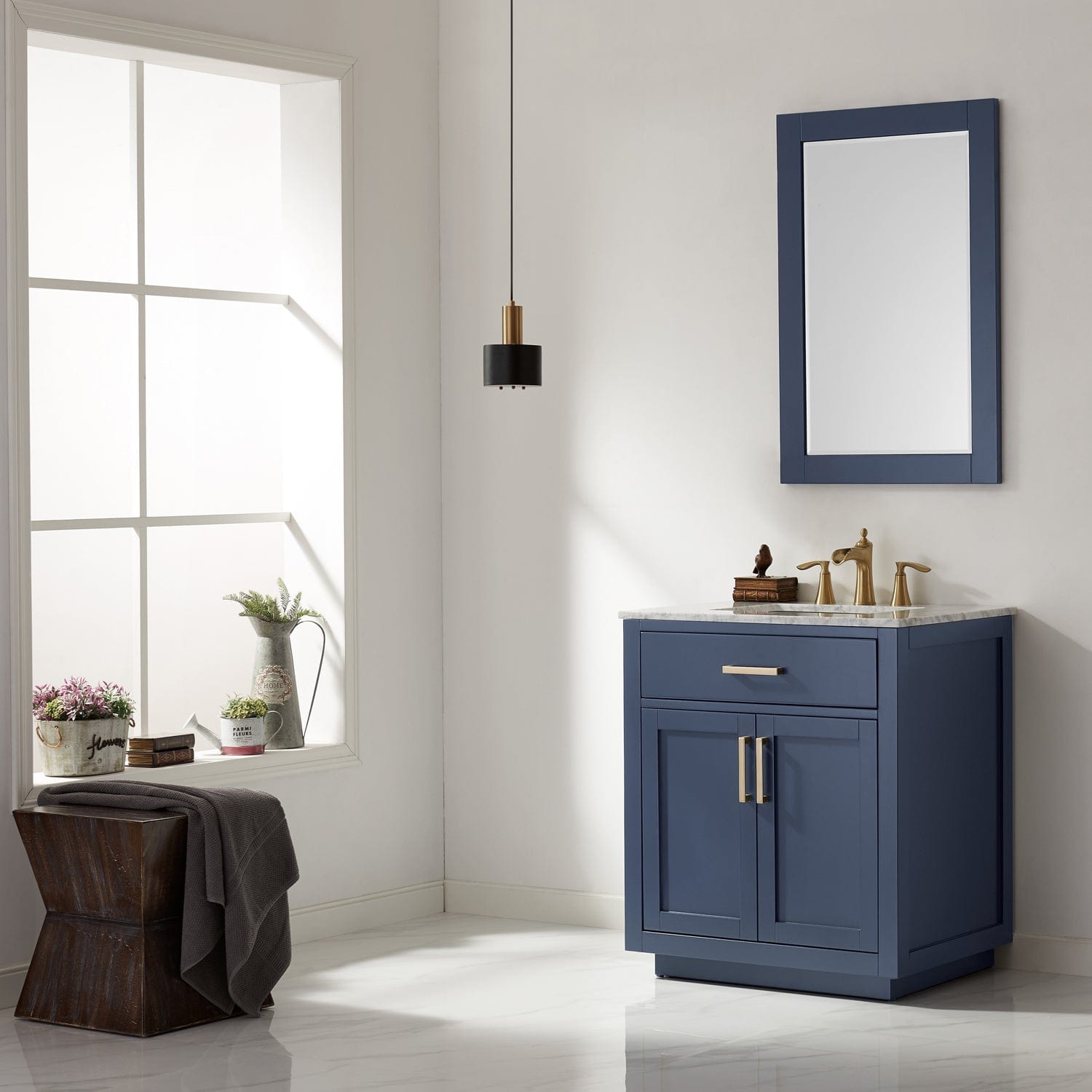 Altair Ivy 30" Single Bathroom Vanity Set in Royal Blue and Carrara White Marble Countertop with Mirror 531030-RB-CA - Molaix631112971058Vanity531030-RB-CA