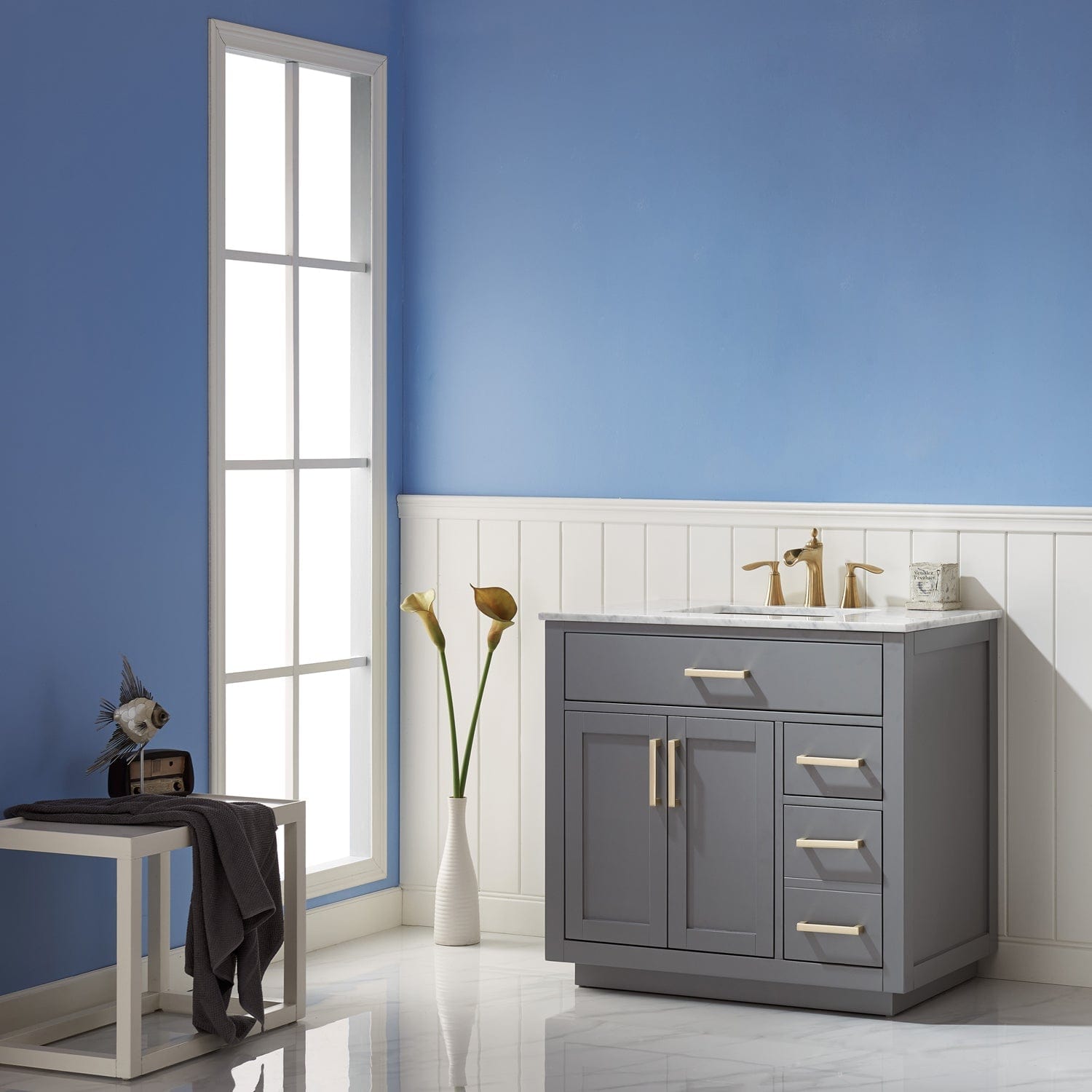 Altair Ivy 36" Single Bathroom Vanity Set in Gray and Carrara White Marble Countertop without Mirror 531036-GR-CA-NM - Molaix631112971102Vanity531036-GR-CA-NM