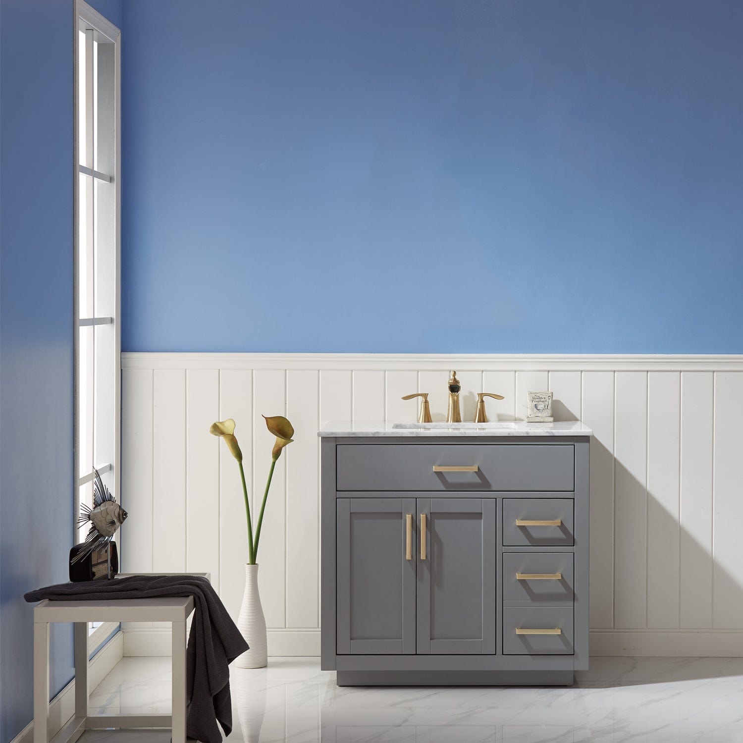 Altair Ivy 36" Single Bathroom Vanity Set in Gray and Carrara White Marble Countertop without Mirror 531036-GR-CA-NM - Molaix631112971102Vanity531036-GR-CA-NM