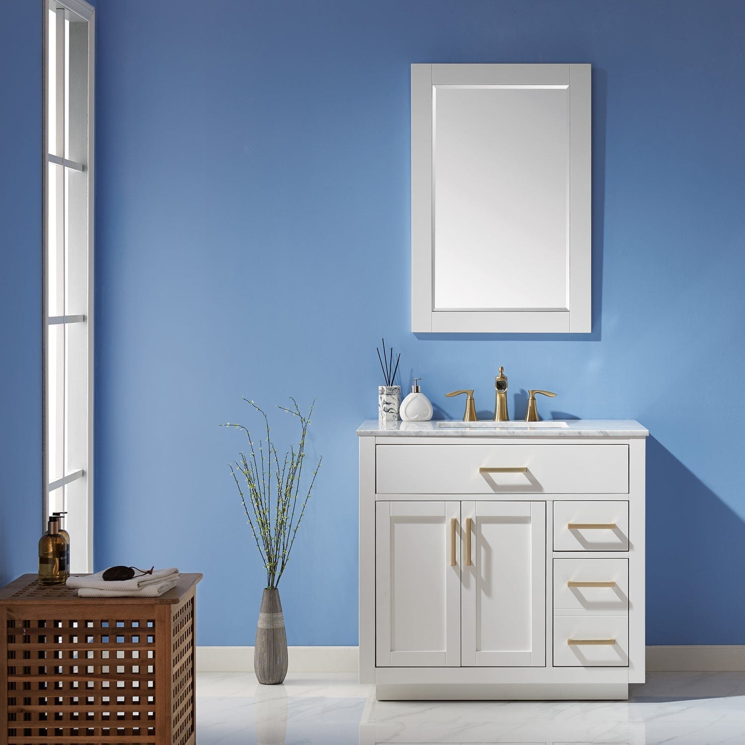 Altair Ivy 36" Single Bathroom Vanity Set in White and Carrara White Marble Countertop with Mirror 531036-WH-CA - Molaix631112971133Vanity531036-WH-CA