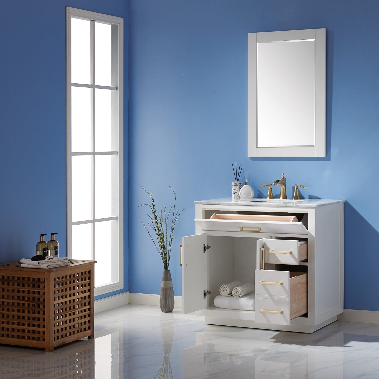 Altair Ivy 36" Single Bathroom Vanity Set in White and Carrara White Marble Countertop with Mirror 531036-WH-CA - Molaix631112971133Vanity531036-WH-CA