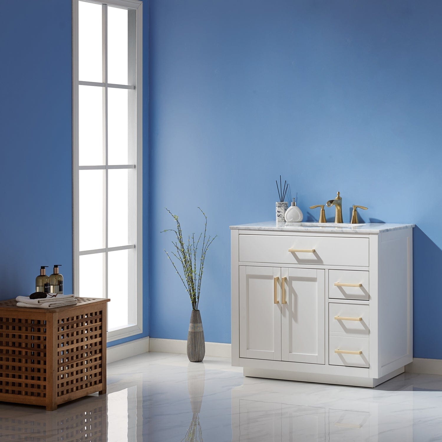 Altair Ivy 36" Single Bathroom Vanity Set in White and Carrara White Marble Countertop without Mirror 531036-WH-CA-NM - Molaix631112971140Vanity531036-WH-CA-NM