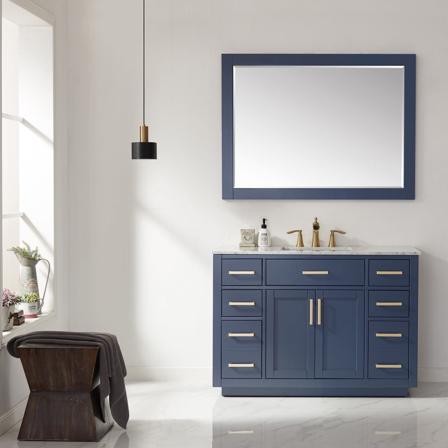 Altair Ivy 48" Single Bathroom Vanity Set in Royal Blue and Carrara White Marble Countertop with Mirror 531048-RB-CA - Molaix631112971171Vanity531048-RB-CA