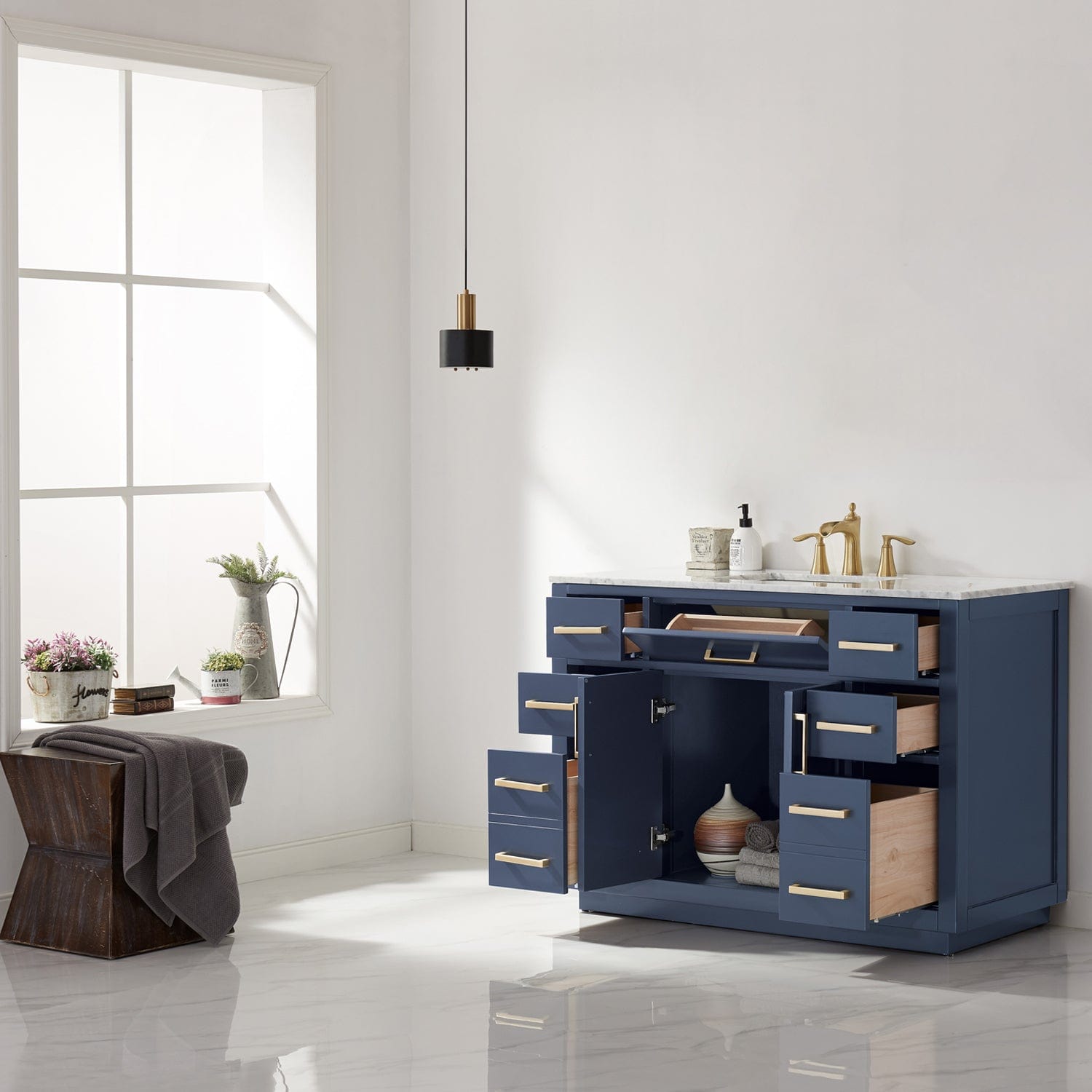 Altair Ivy 48" Single Bathroom Vanity Set in Royal Blue and Carrara White Marble Countertop without Mirror 531048-RB-CA-NM - Molaix631112971188Vanity531048-RB-CA-NM