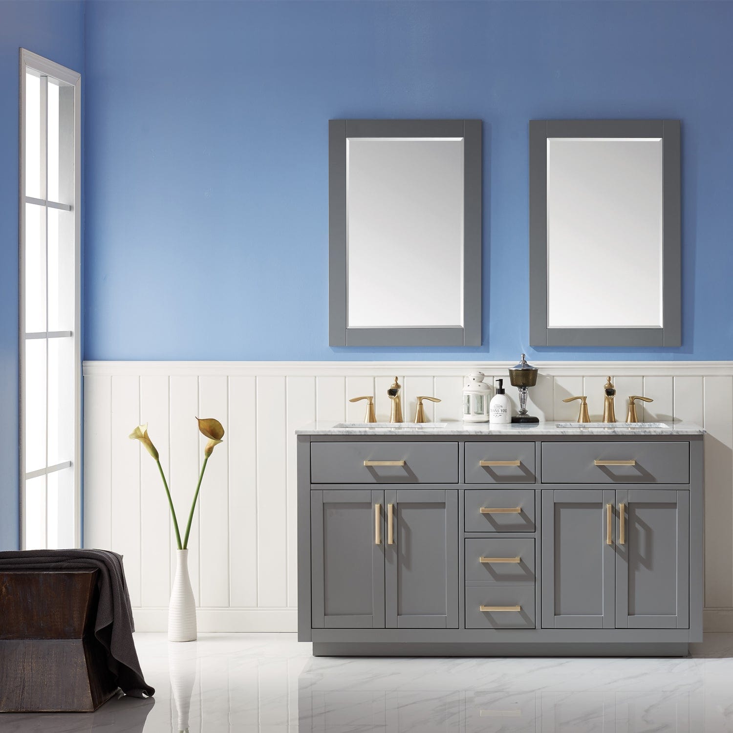 Altair Ivy 60" Double Bathroom Vanity Set in Gray and Carrara White Marble Countertop with Mirror 531060-GR-CA - Molaix631112971218Vanity531060-GR-CA