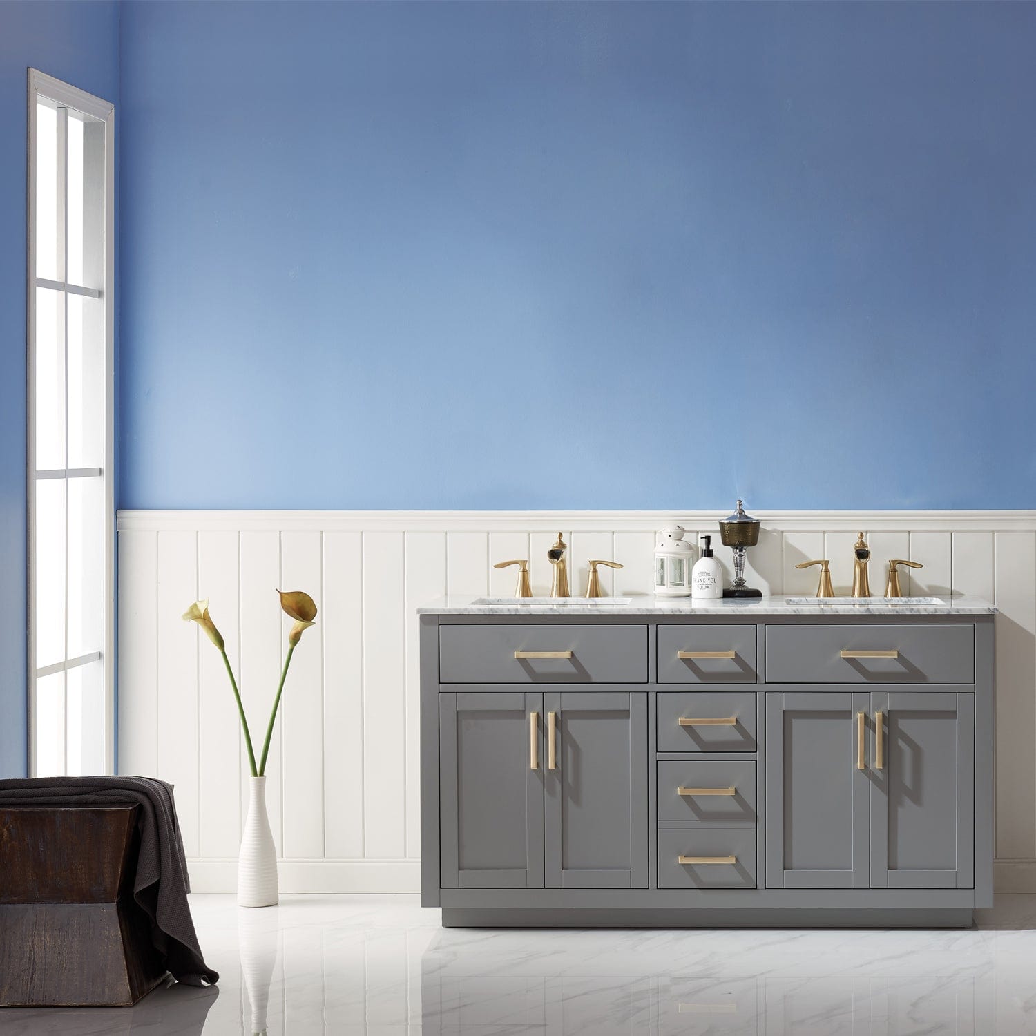 Altair Ivy 60" Double Bathroom Vanity Set in Gray and Carrara White Marble Countertop without Mirror 531060-GR-CA-NM - Molaix631112971225Vanity531060-GR-CA-NM