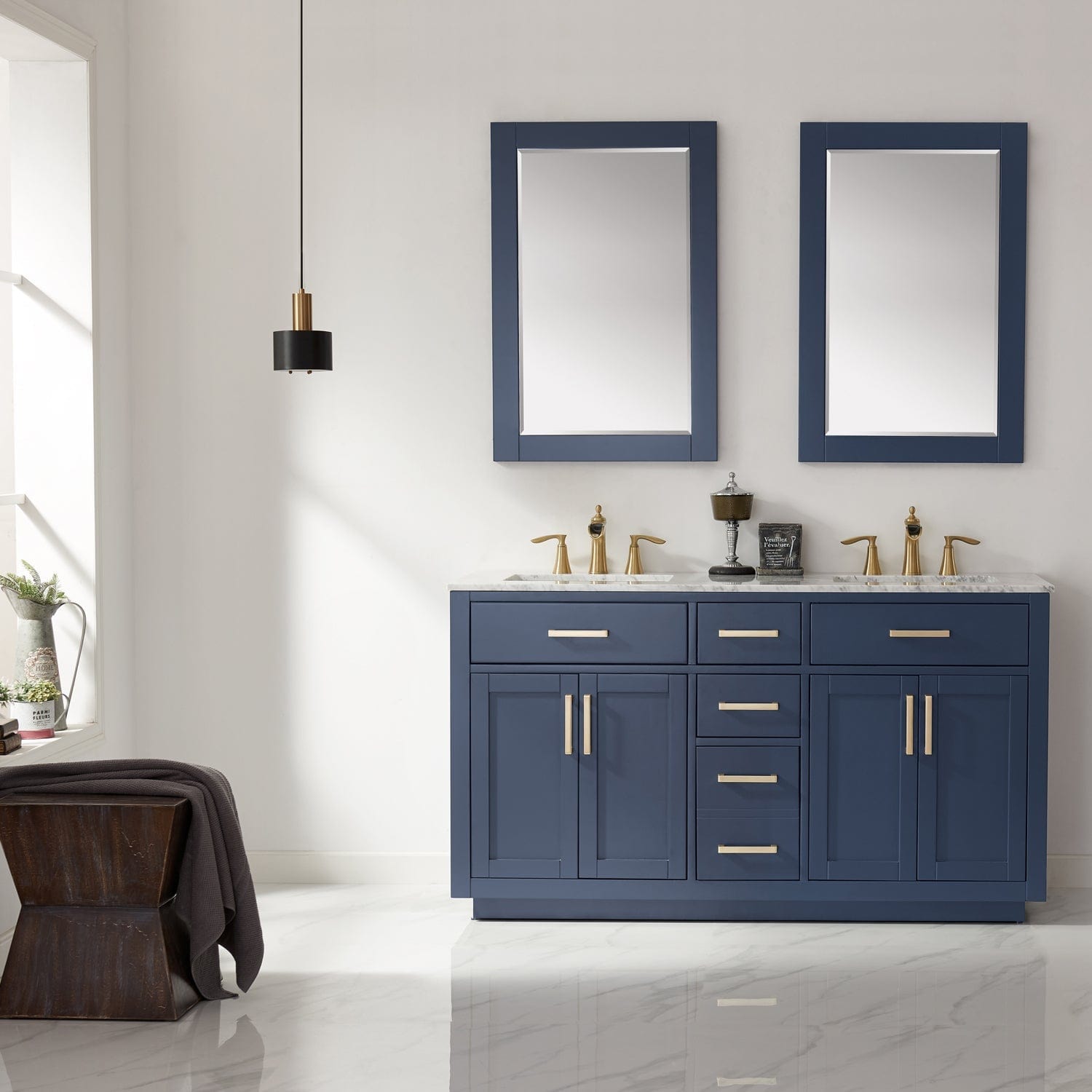 Altair Ivy 60" Double Bathroom Vanity Set in Royal Blue and Carrara White Marble Countertop with Mirror 531060-RB-CA - Molaix631112971232Vanity531060-RB-CA
