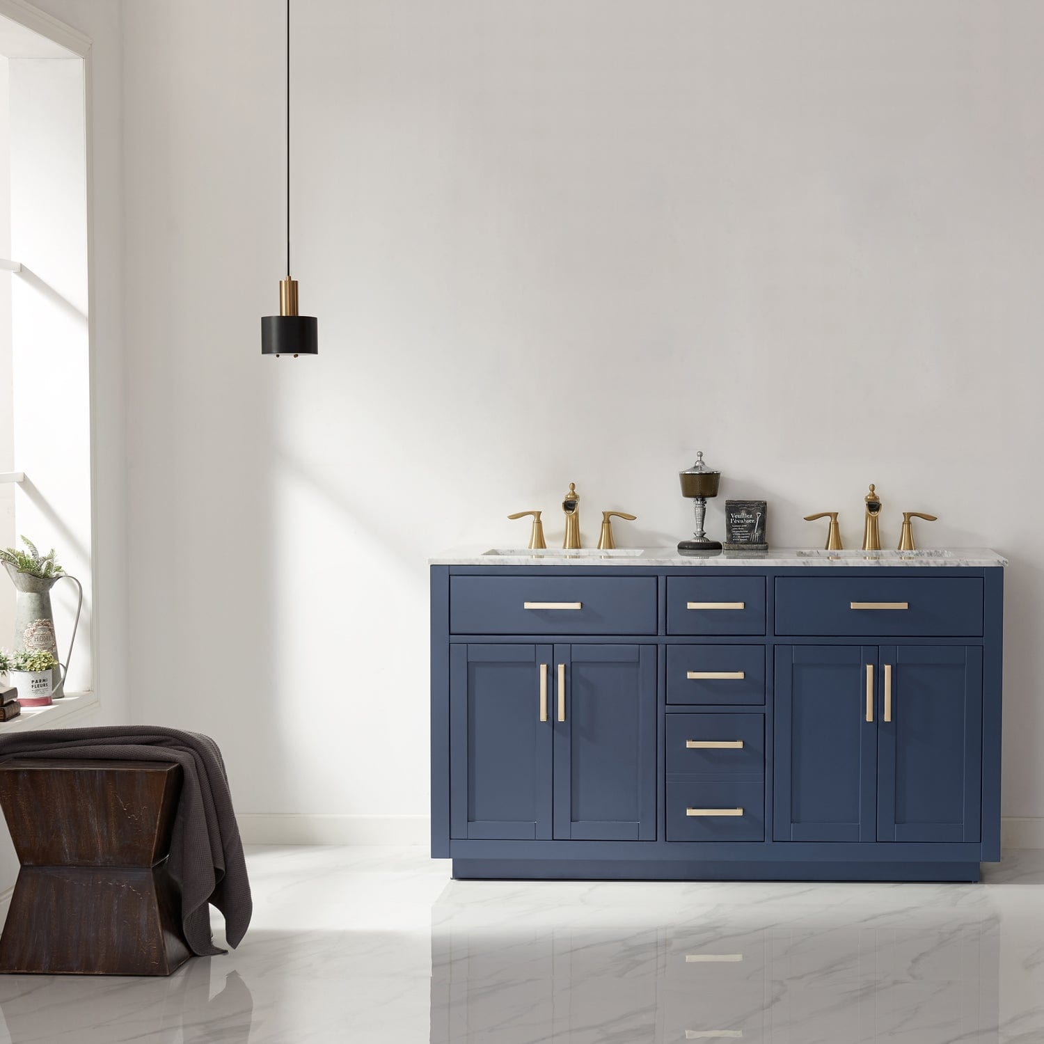 Altair Ivy 60" Double Bathroom Vanity Set in Royal Blue and Carrara White Marble Countertop without Mirror 531060-RB-CA-NM - Molaix631112971249Vanity531060-RB-CA-NM
