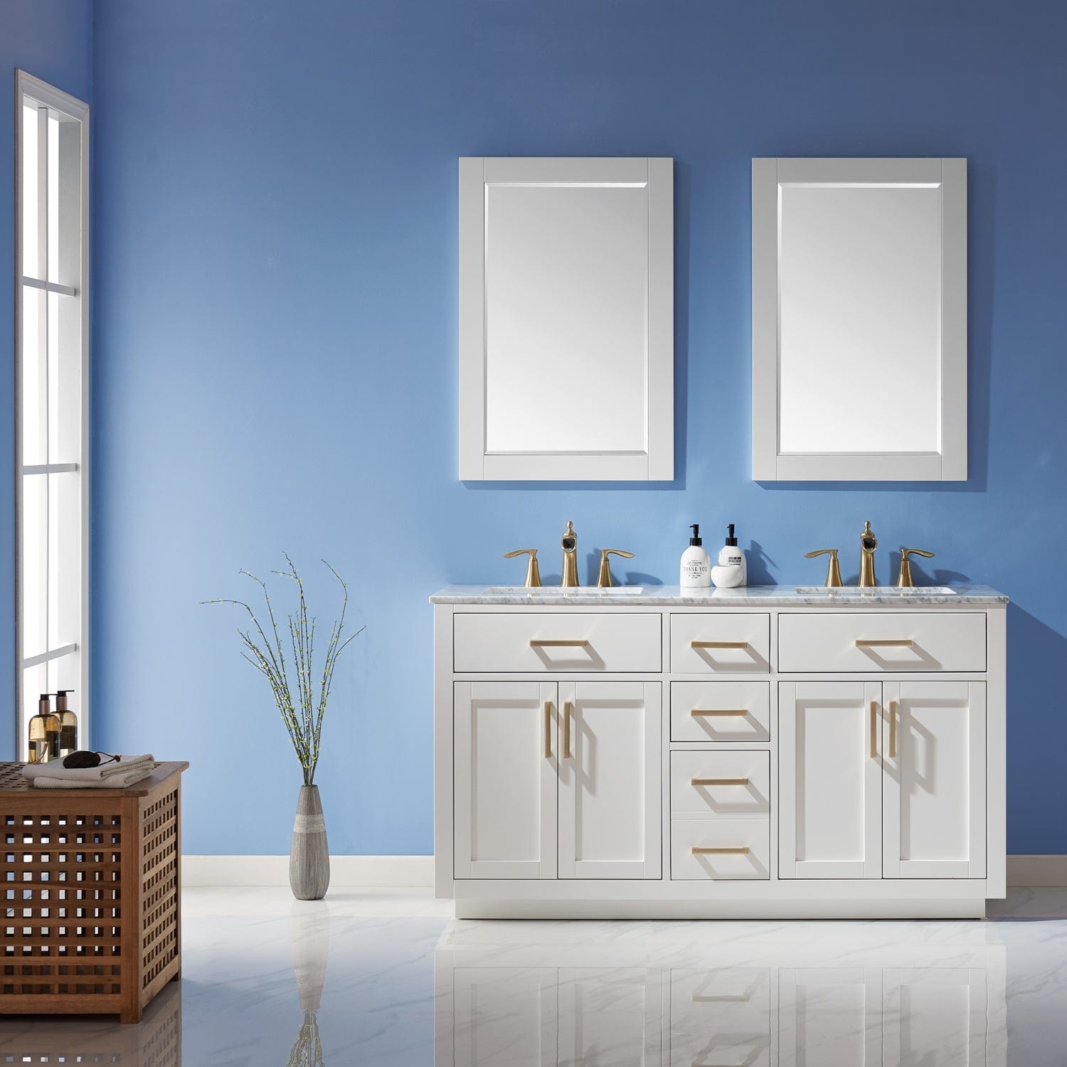 Altair Ivy 60" Double Bathroom Vanity Set in White and Carrara White Marble Countertop with Mirror 531060-WH-CA - Molaix631112971256Vanity531060-WH-CA