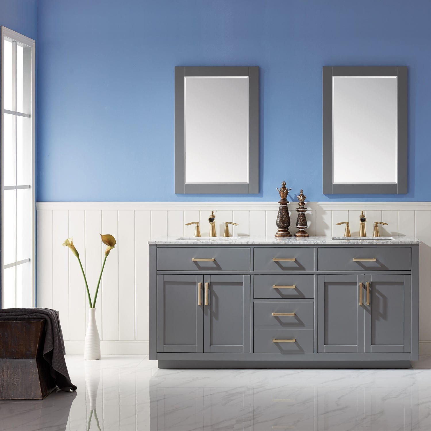 Altair Ivy 72" Double Bathroom Vanity Set in Gray and Carrara White Marble Countertop with Mirror 531072-GR-CA - Molaix631112971270Vanity531072-GR-CA