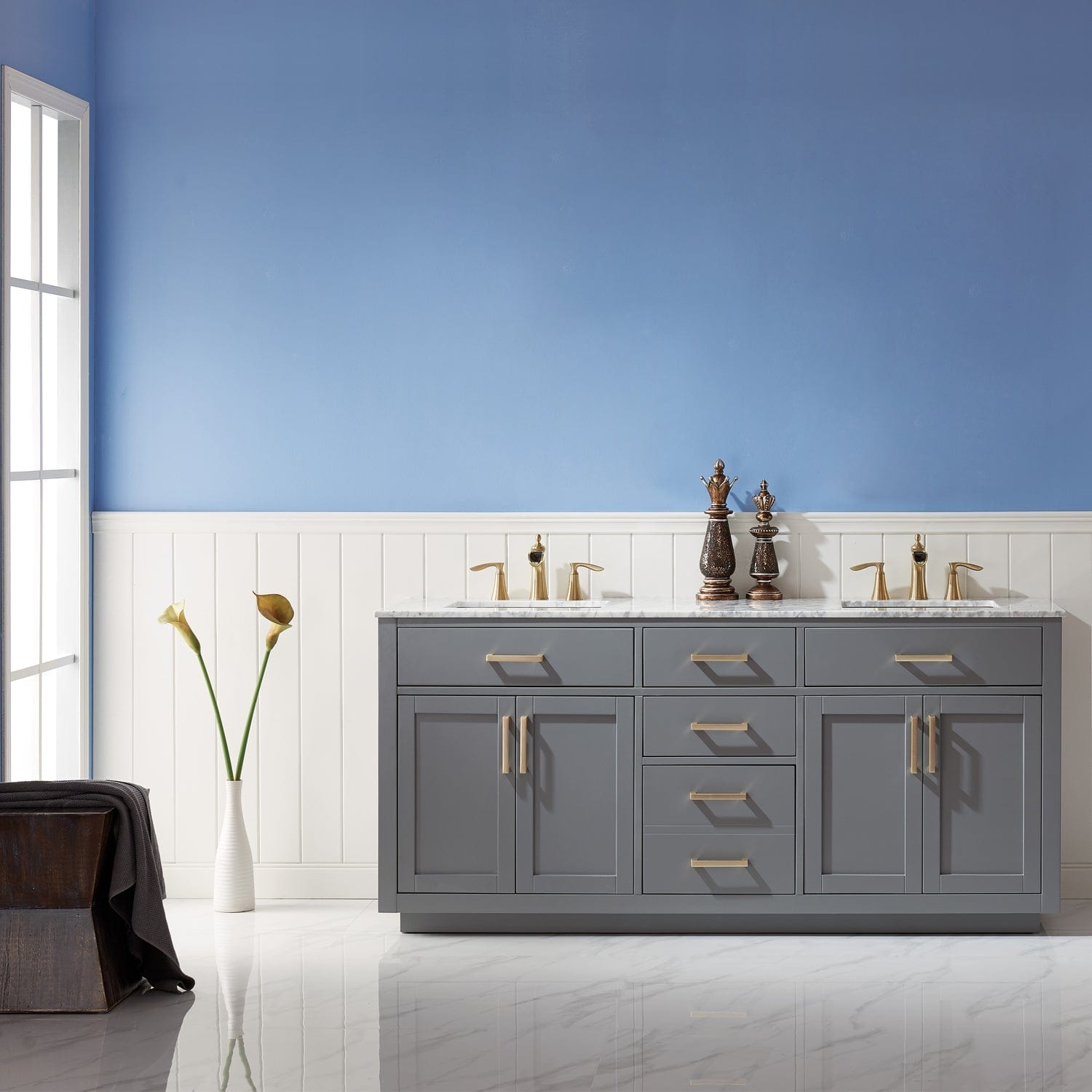 Altair Ivy 72" Double Bathroom Vanity Set in Gray and Carrara White Marble Countertop without Mirror 531072-GR-CA-NM - Molaix631112971287Vanity531072-GR-CA-NM