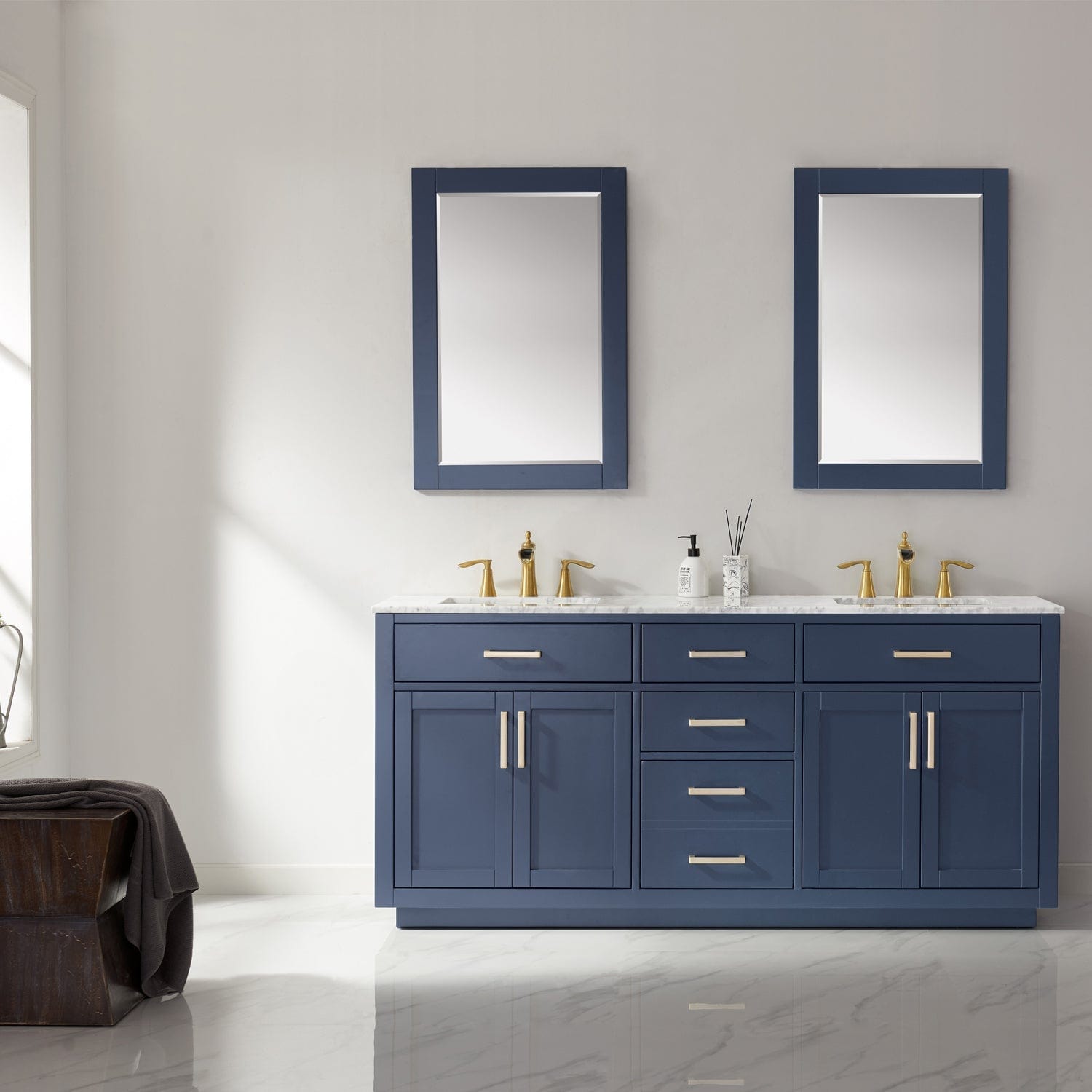 Altair Ivy 72" Double Bathroom Vanity Set in Royal Blue and Carrara White Marble Countertop with Mirror 531072-RB-CA - Molaix631112971294Vanity531072-RB-CA