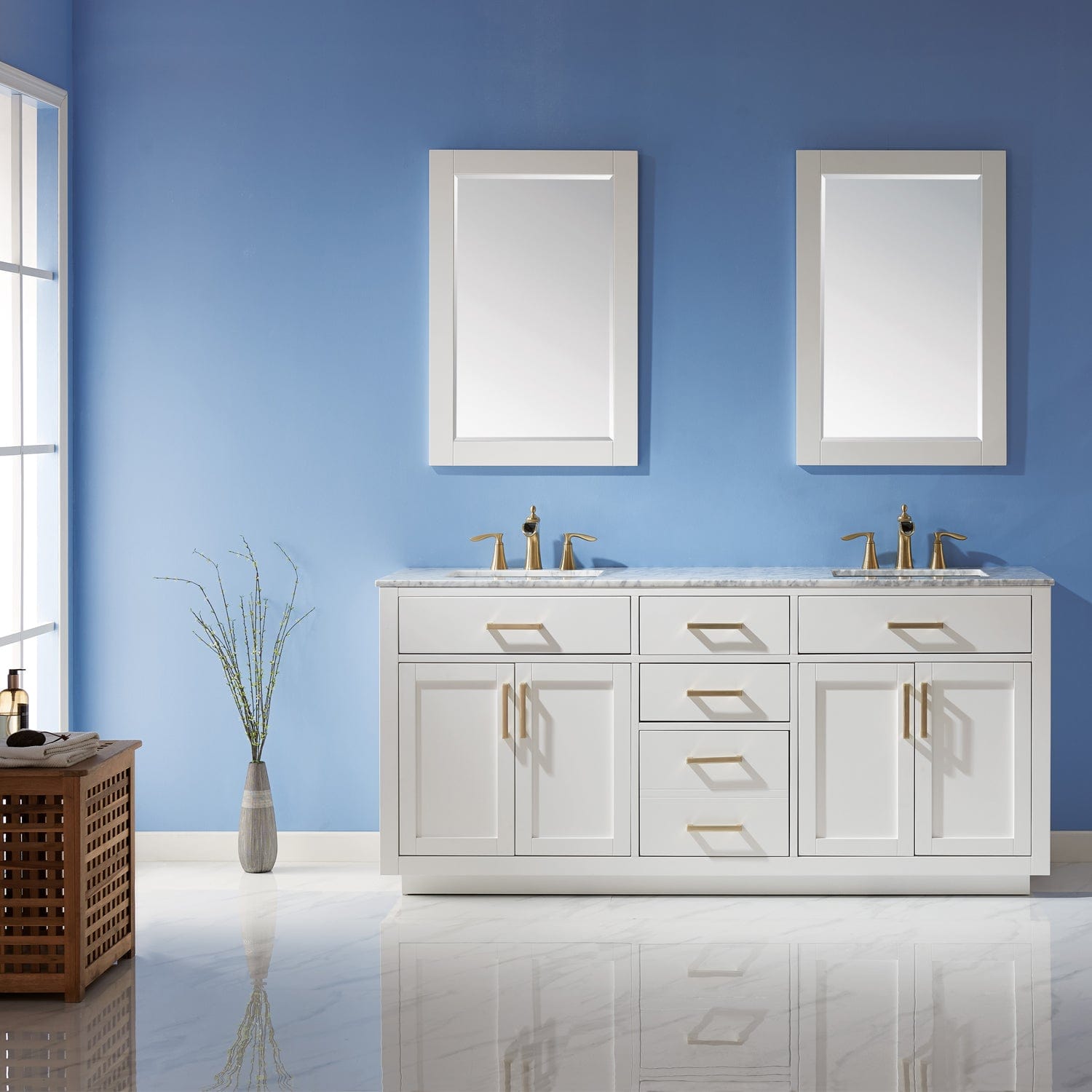 Altair Ivy 72" Double Bathroom Vanity Set in White and Carrara White Marble Countertop with Mirror 531072-WH-CA - Molaix631112971317Vanity531072-WH-CA