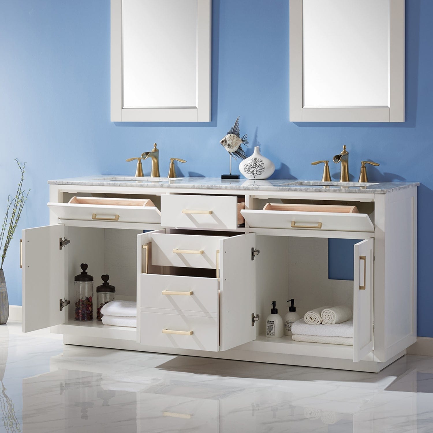 Altair Ivy 72" Double Bathroom Vanity Set in White and Carrara White Marble Countertop with Mirror 531072-WH-CA - Molaix631112971317Vanity531072-WH-CA